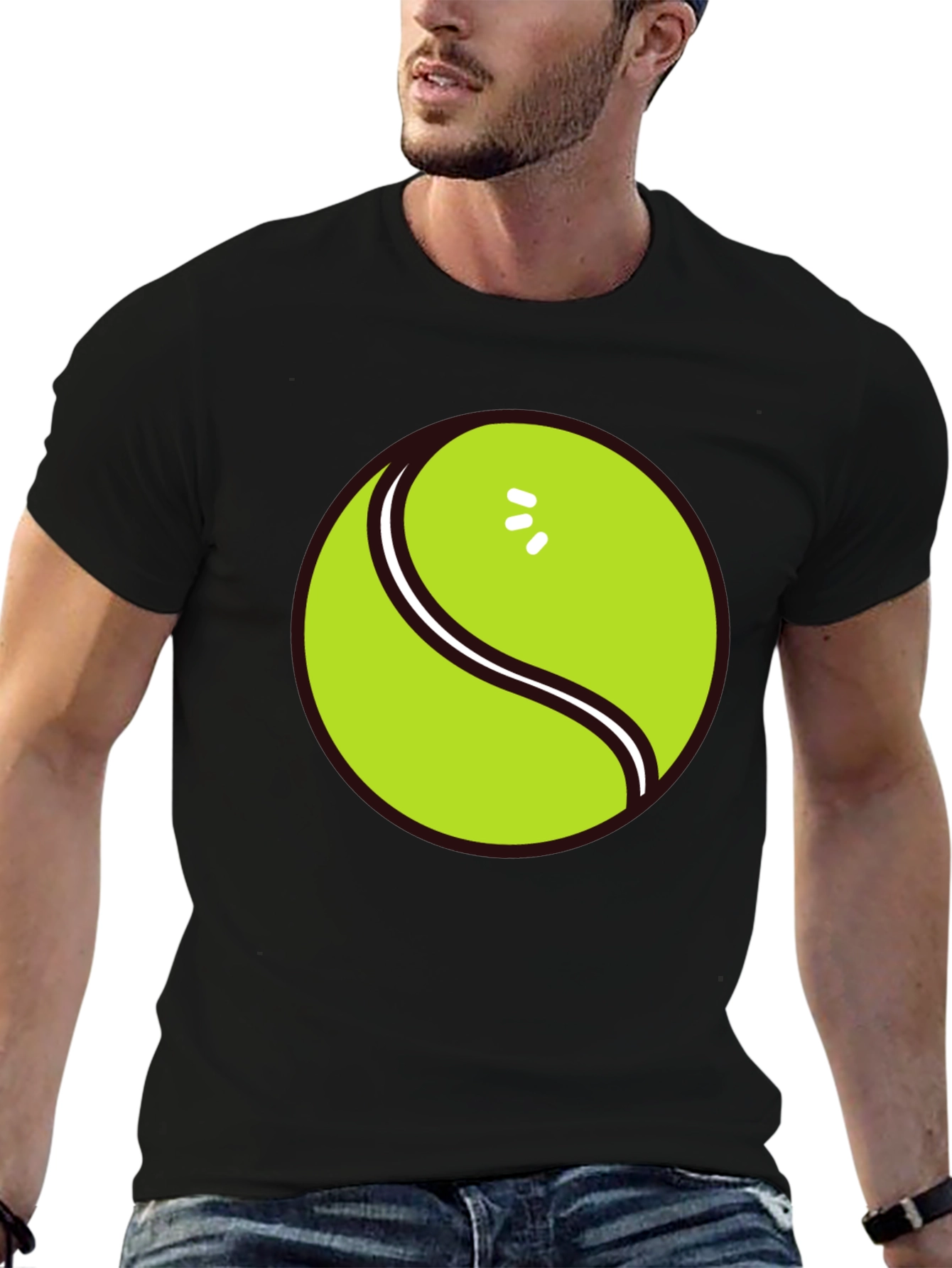 Tennis Ball Graphic Tee - Black Cotton T-Shirt