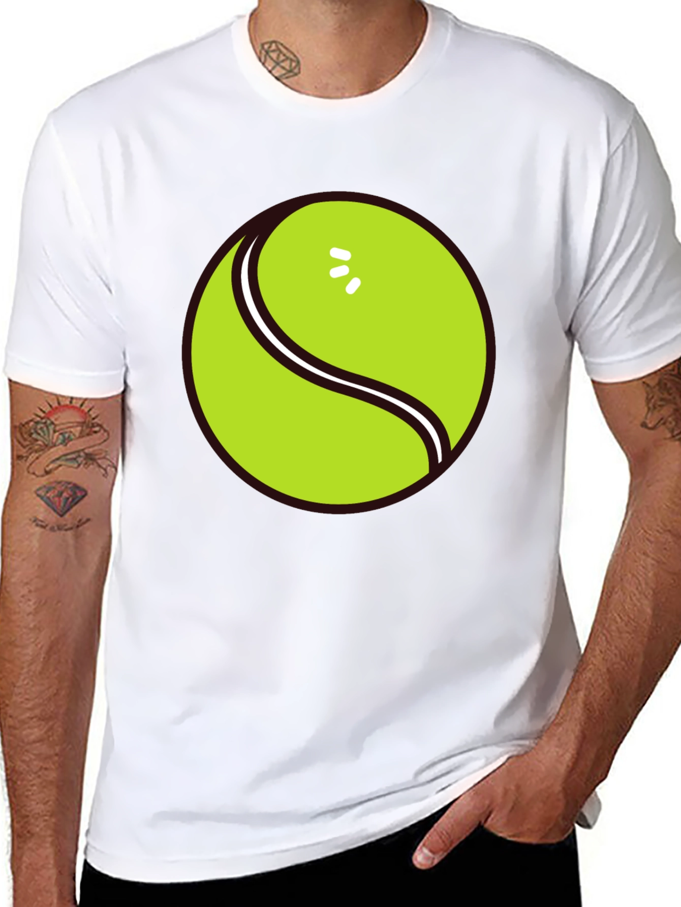 Tennis Ball Graphic Tee - Black Cotton T-Shirt