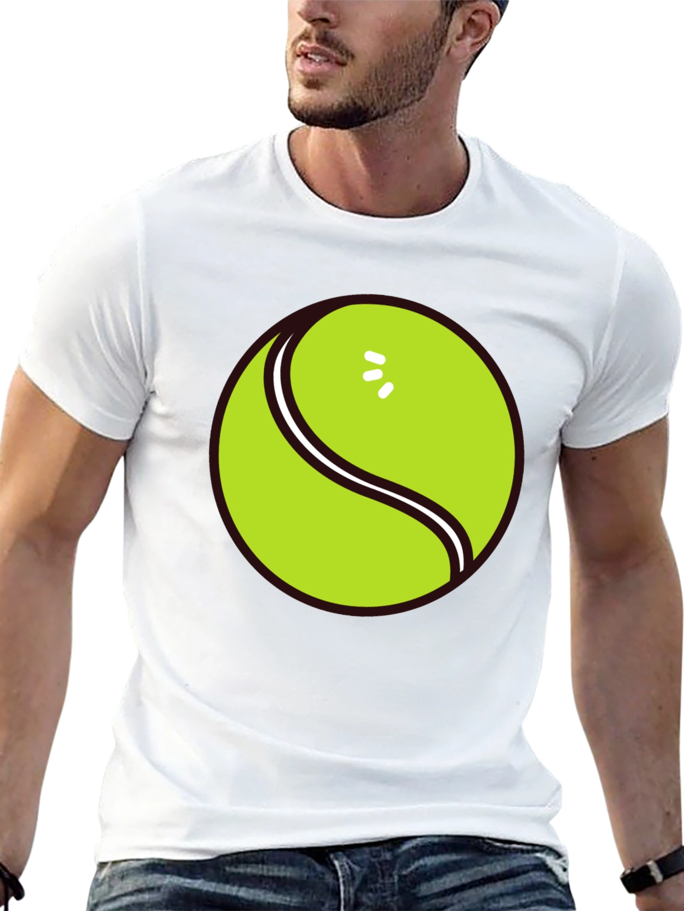 Tennis Ball Graphic Tee - Black Cotton T-Shirt