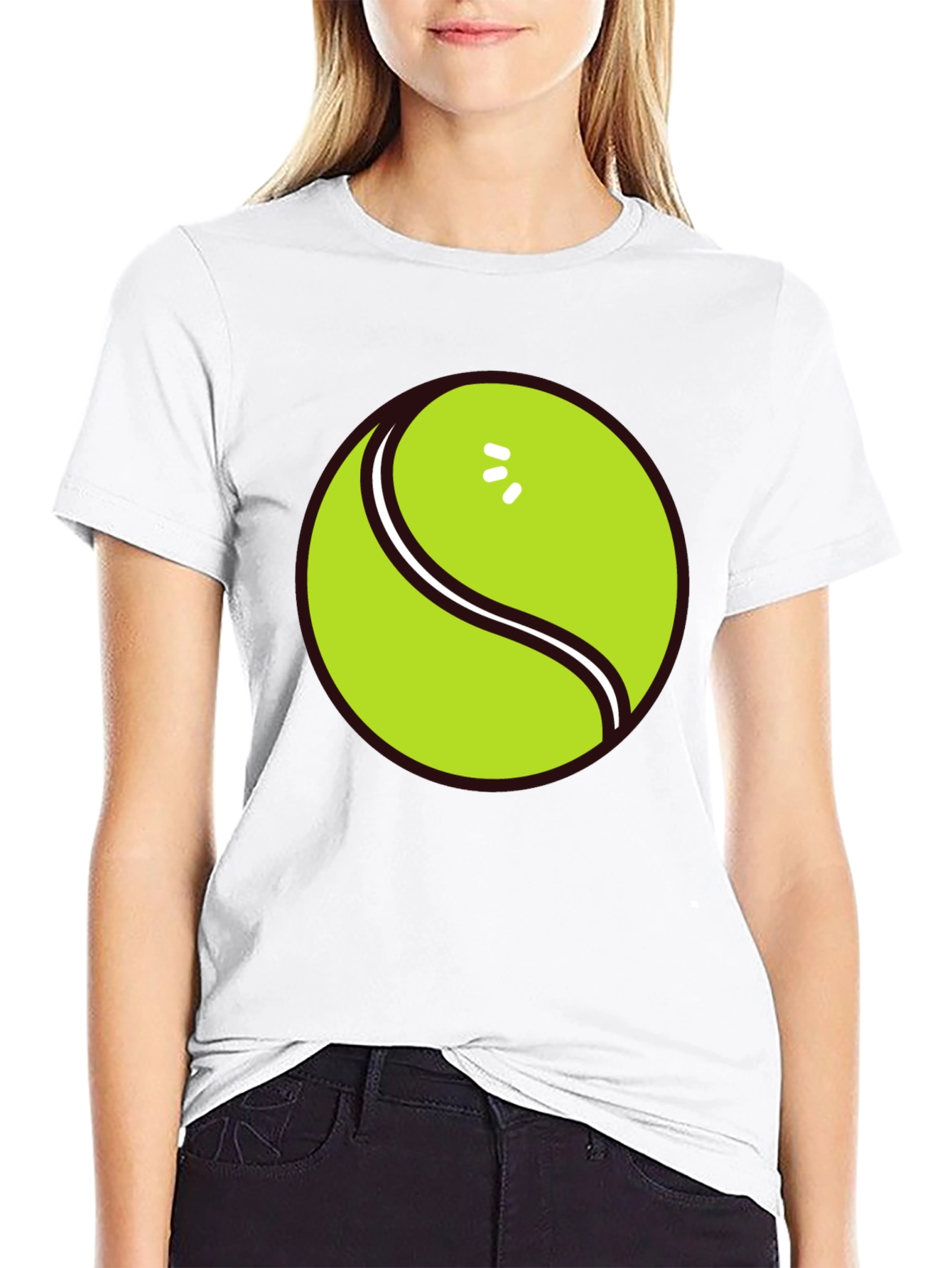 Tennis Ball Graphic Tee - Black Cotton T-Shirt