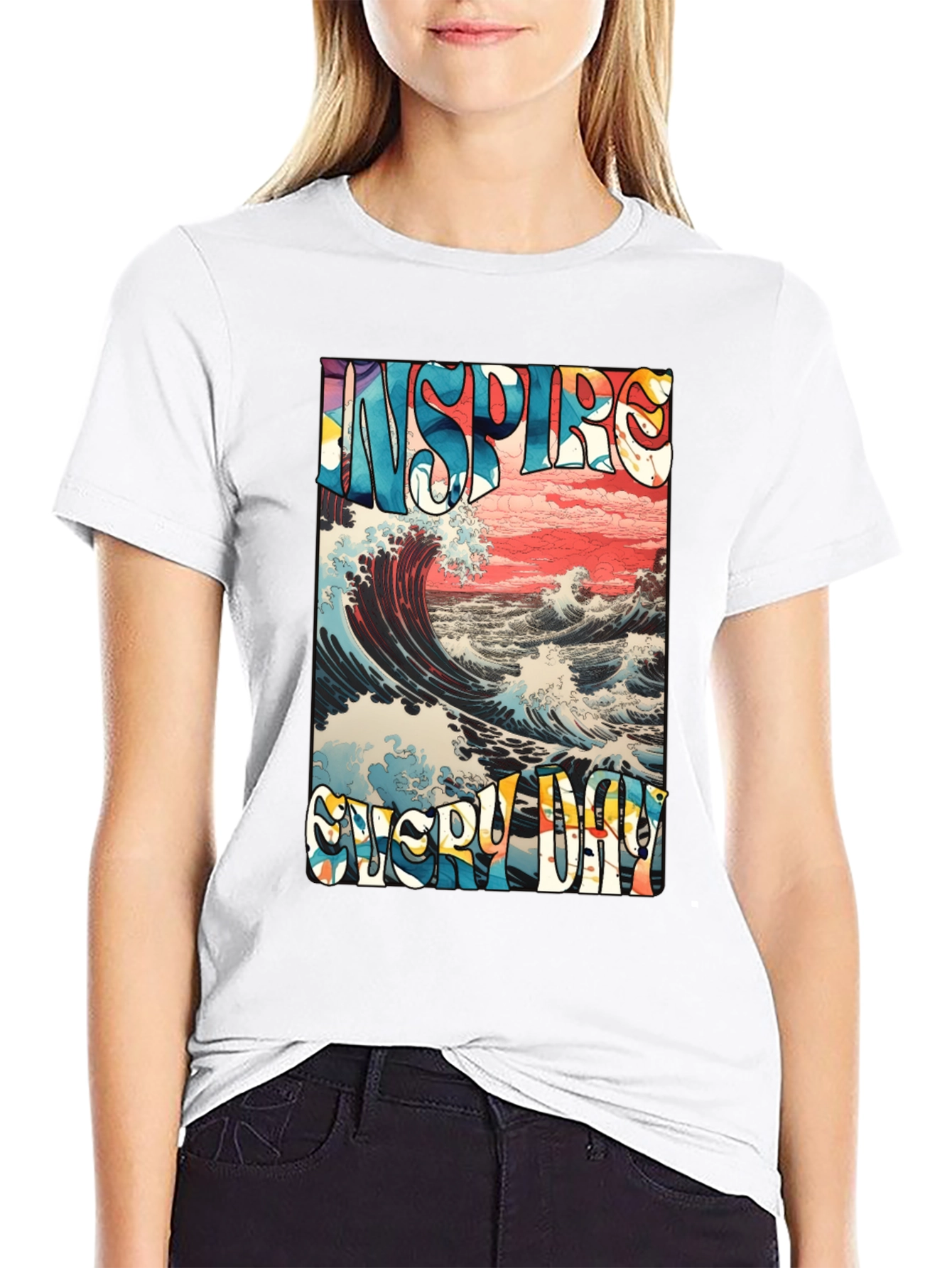 Inspire Every Day Graphic T-Shirt - Ocean Wave Design