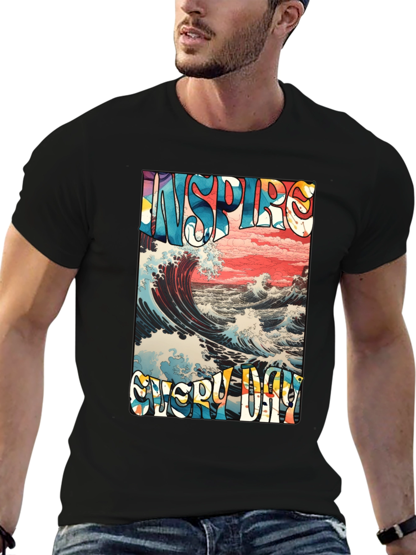 Inspire Every Day Graphic T-Shirt - Ocean Wave Design
