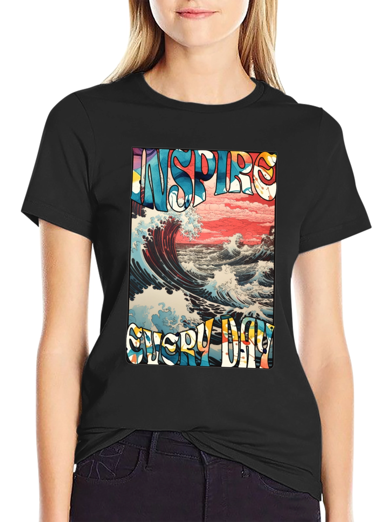 Inspire Every Day Graphic T-Shirt - Ocean Wave Design