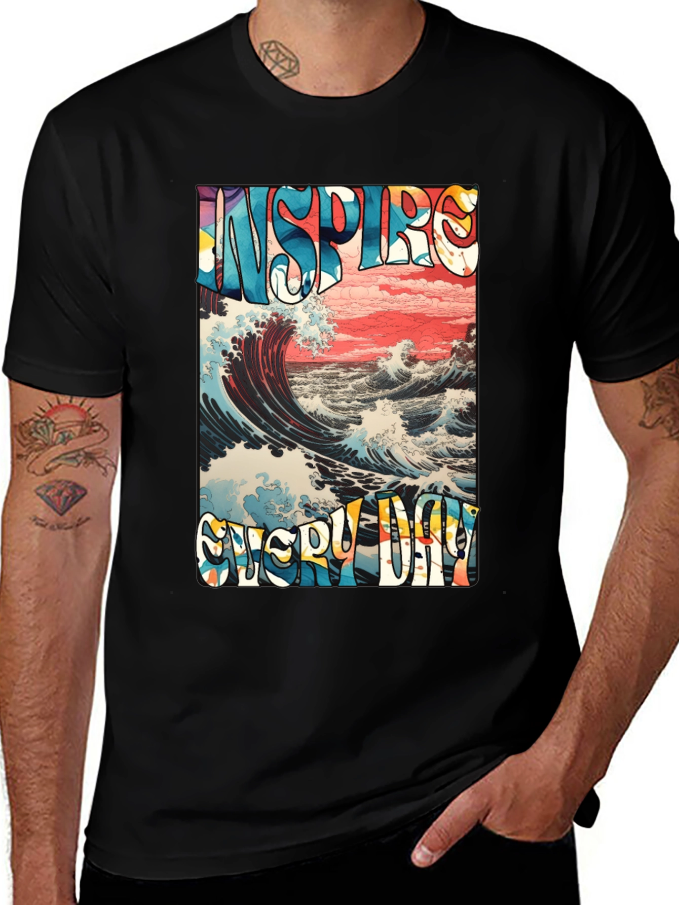 Inspire Every Day Graphic T-Shirt - Ocean Wave Design