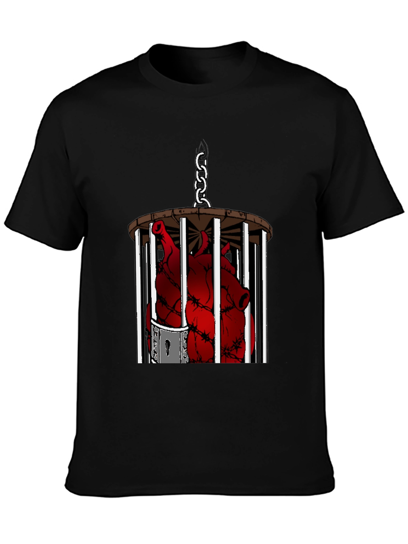 Caged Heart Graphic Tee - Artistic Black T-Shirt