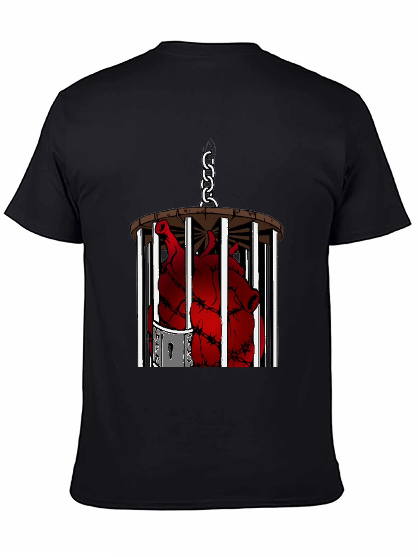 Caged Heart Graphic Tee - Artistic Black T-Shirt