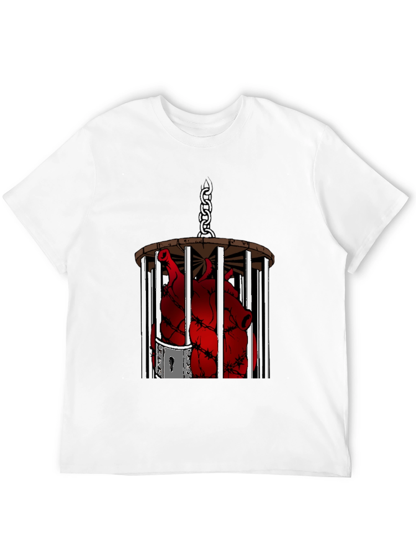 Caged Heart Graphic Tee - Artistic Black T-Shirt