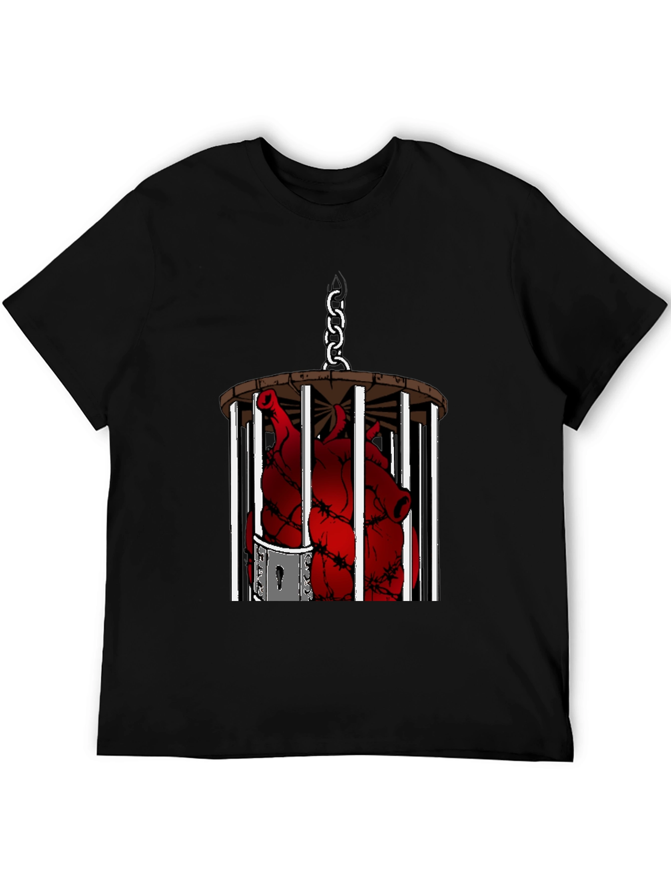 Caged Heart Graphic Tee - Artistic Black T-Shirt