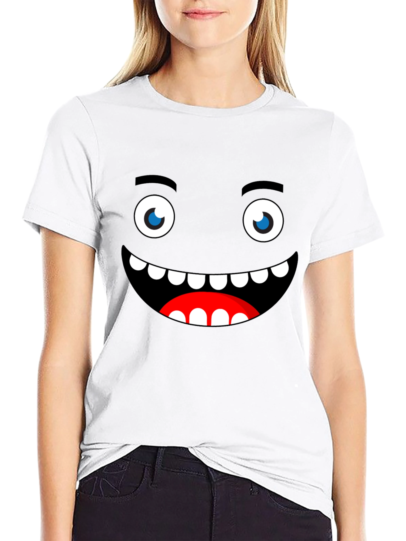 Funny Monster Face Graphic Black T-Shirt