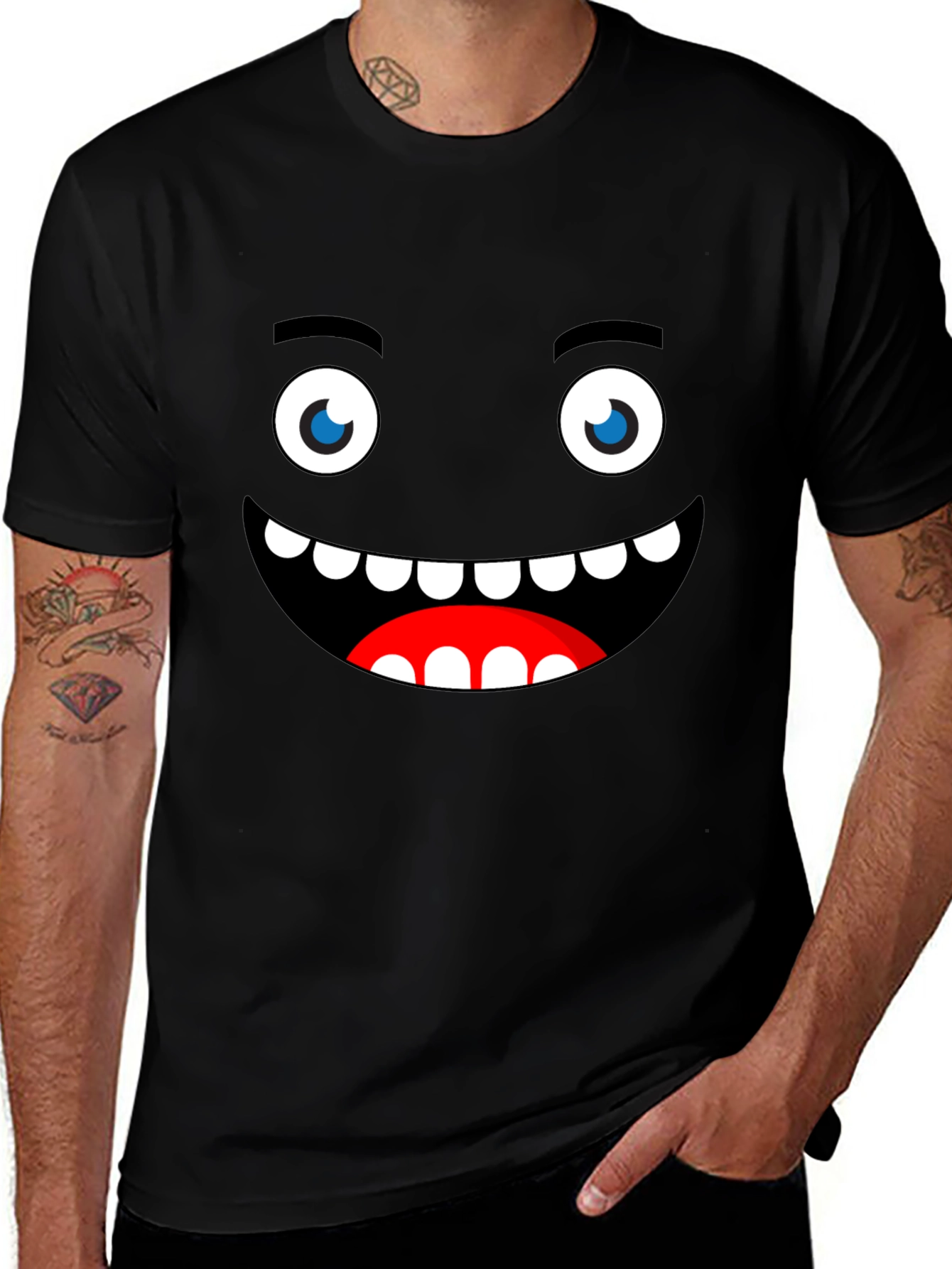 Funny Monster Face Graphic Black T-Shirt