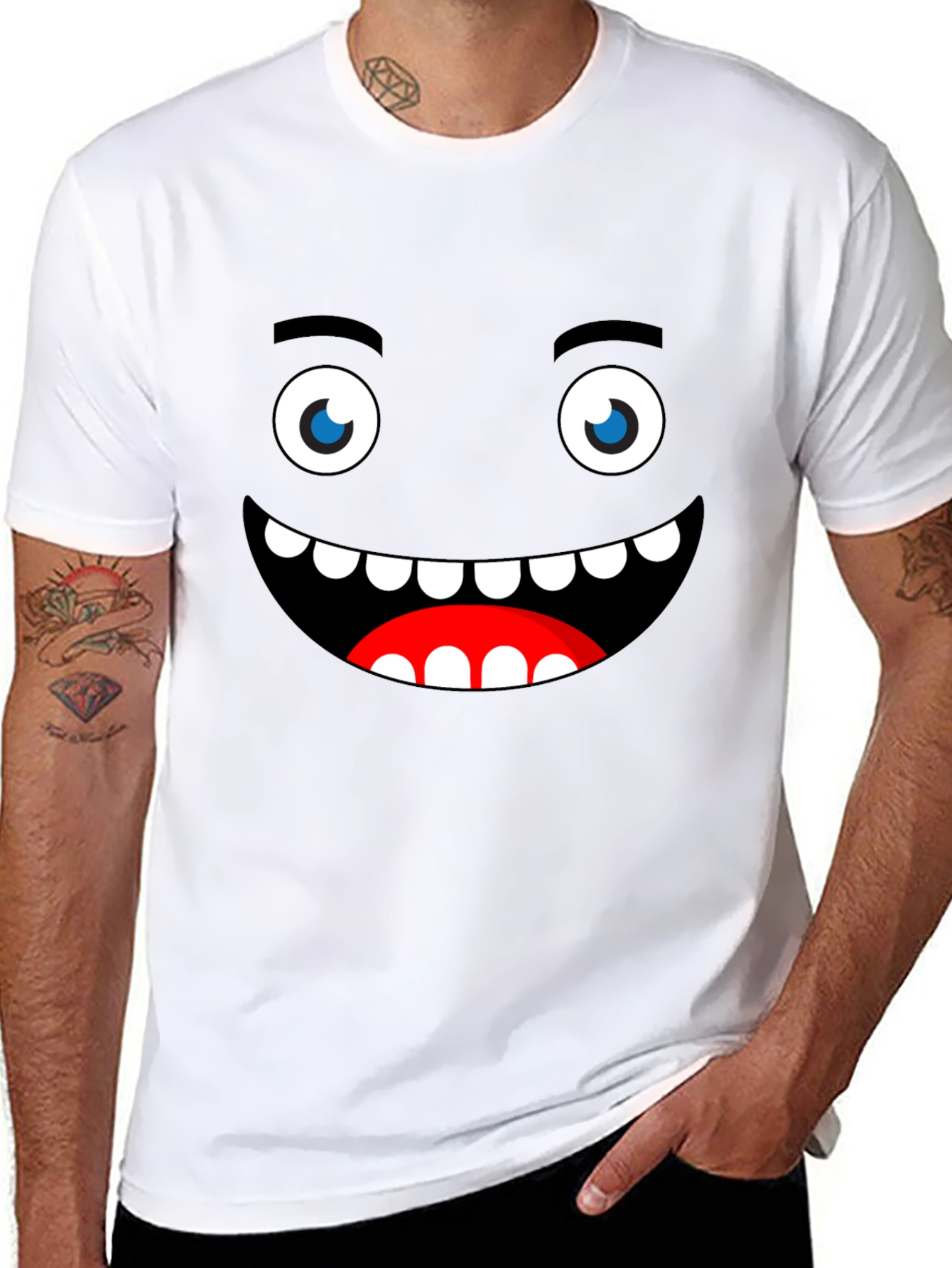 Funny Monster Face Graphic Black T-Shirt