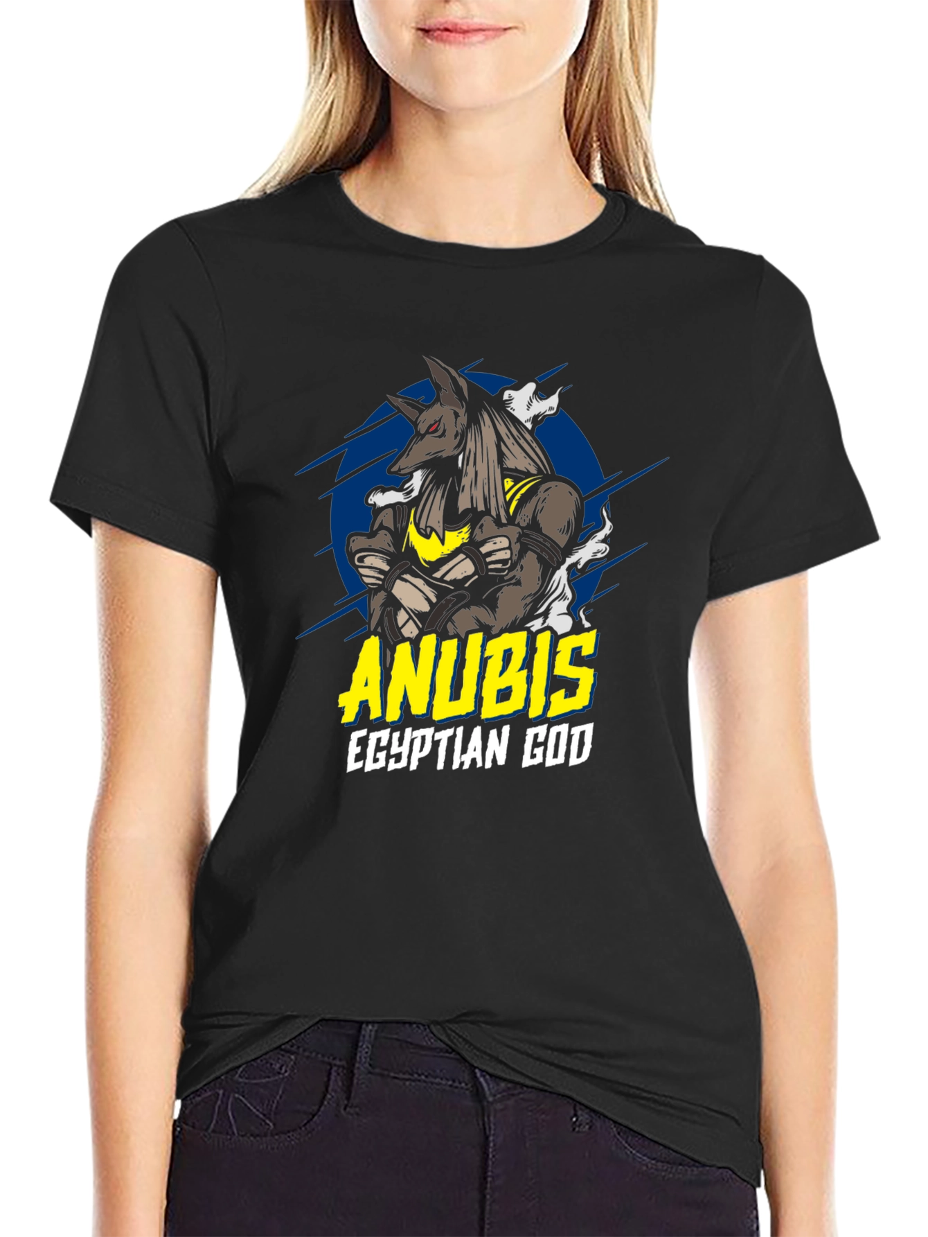 Anubis Egyptian God Graphic T-Shirt - Black