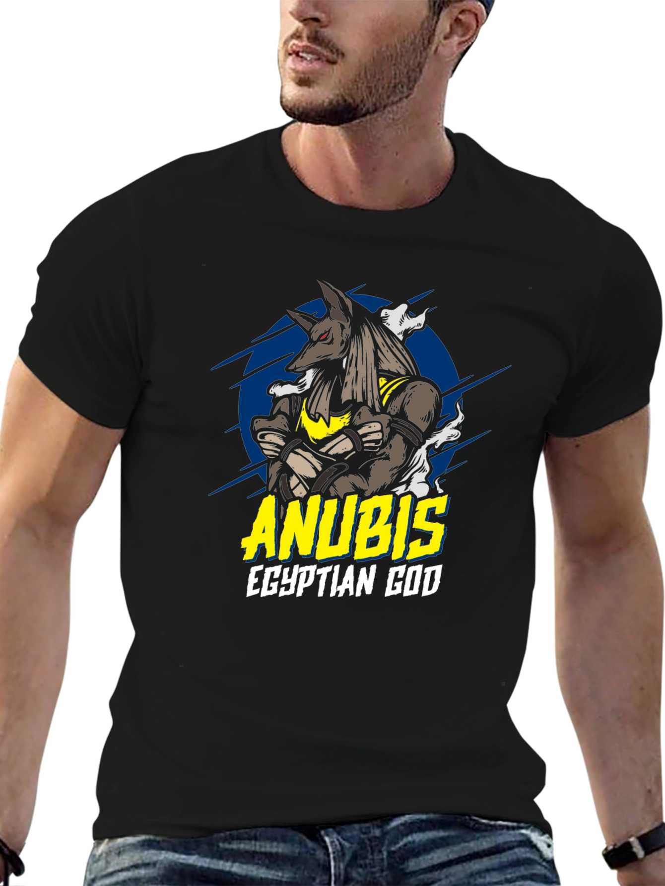 Anubis Egyptian God Graphic T-Shirt - Black