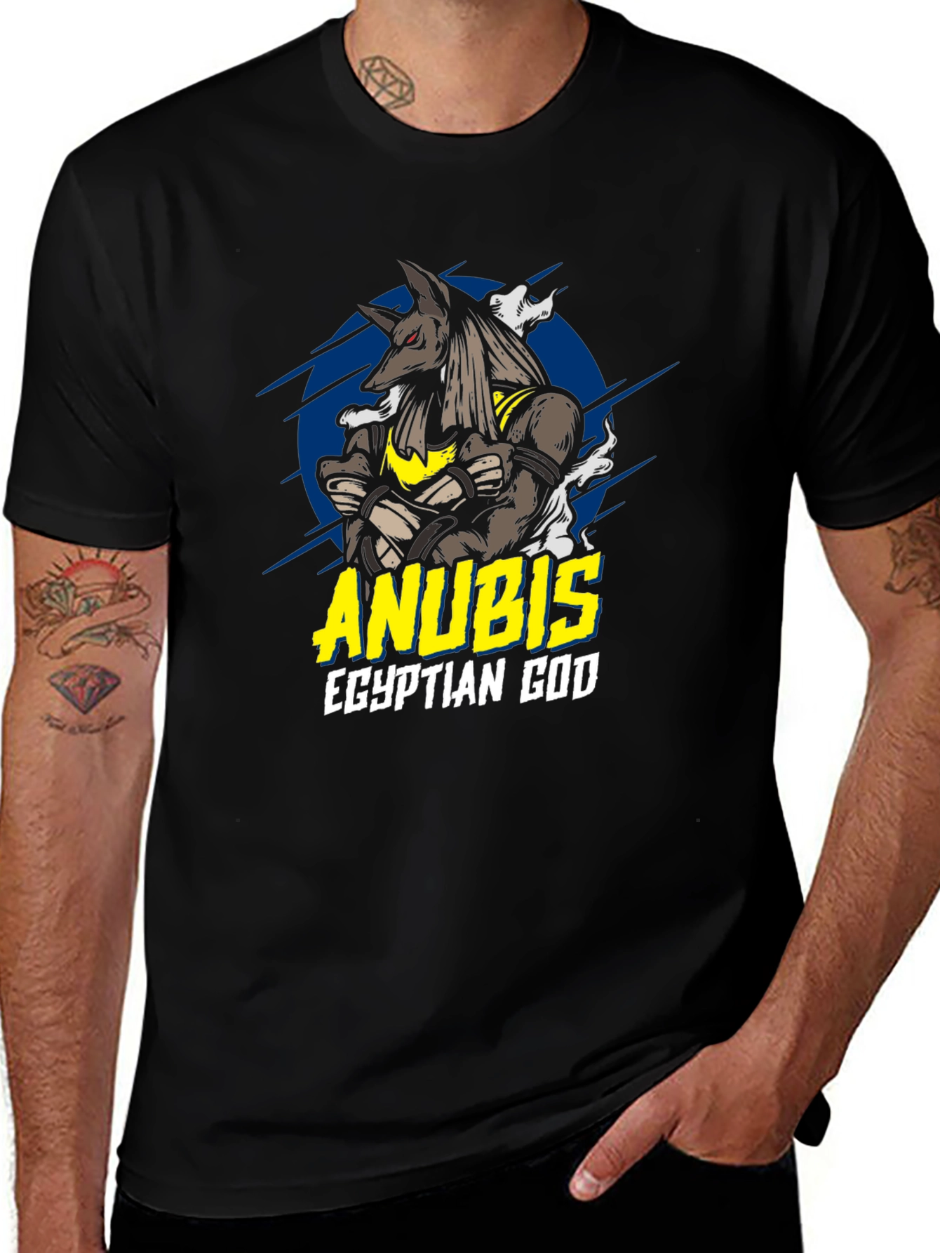 Anubis Egyptian God Graphic T-Shirt - Black