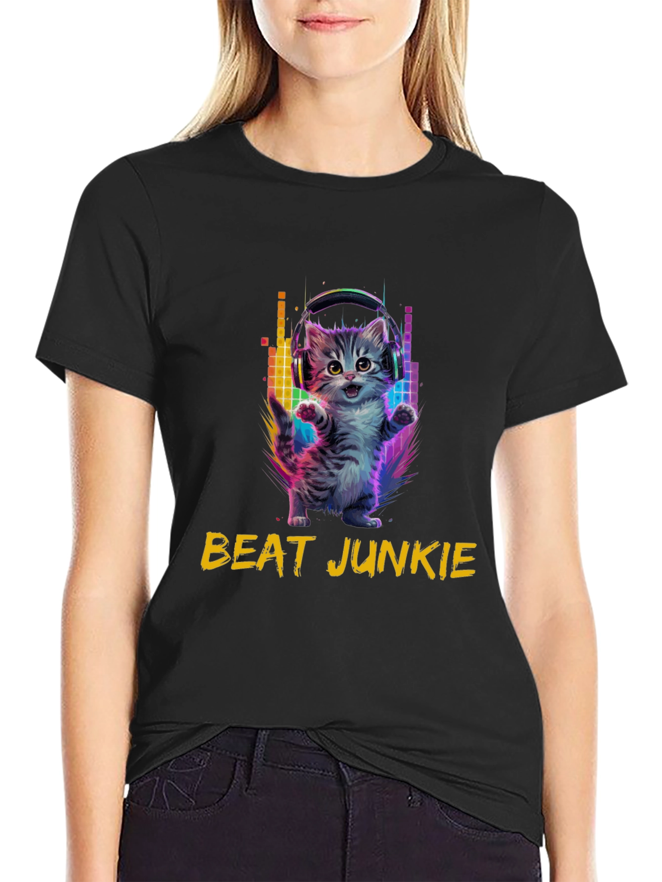 Beat Junkie Kitten T-Shirt - Music Lover Tee