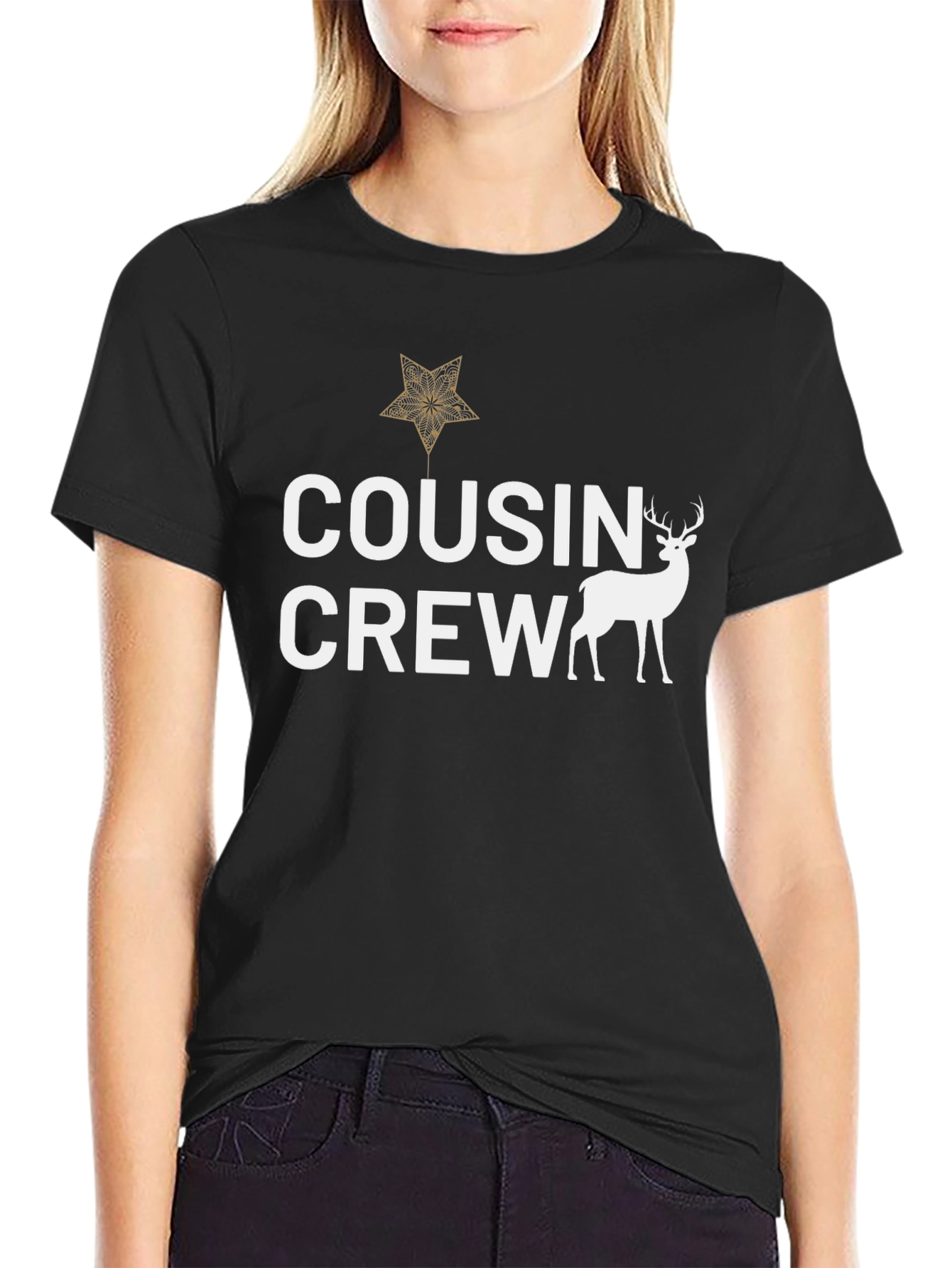 Cousin Crew Deer Graphic Tee - Black Cotton Shirt