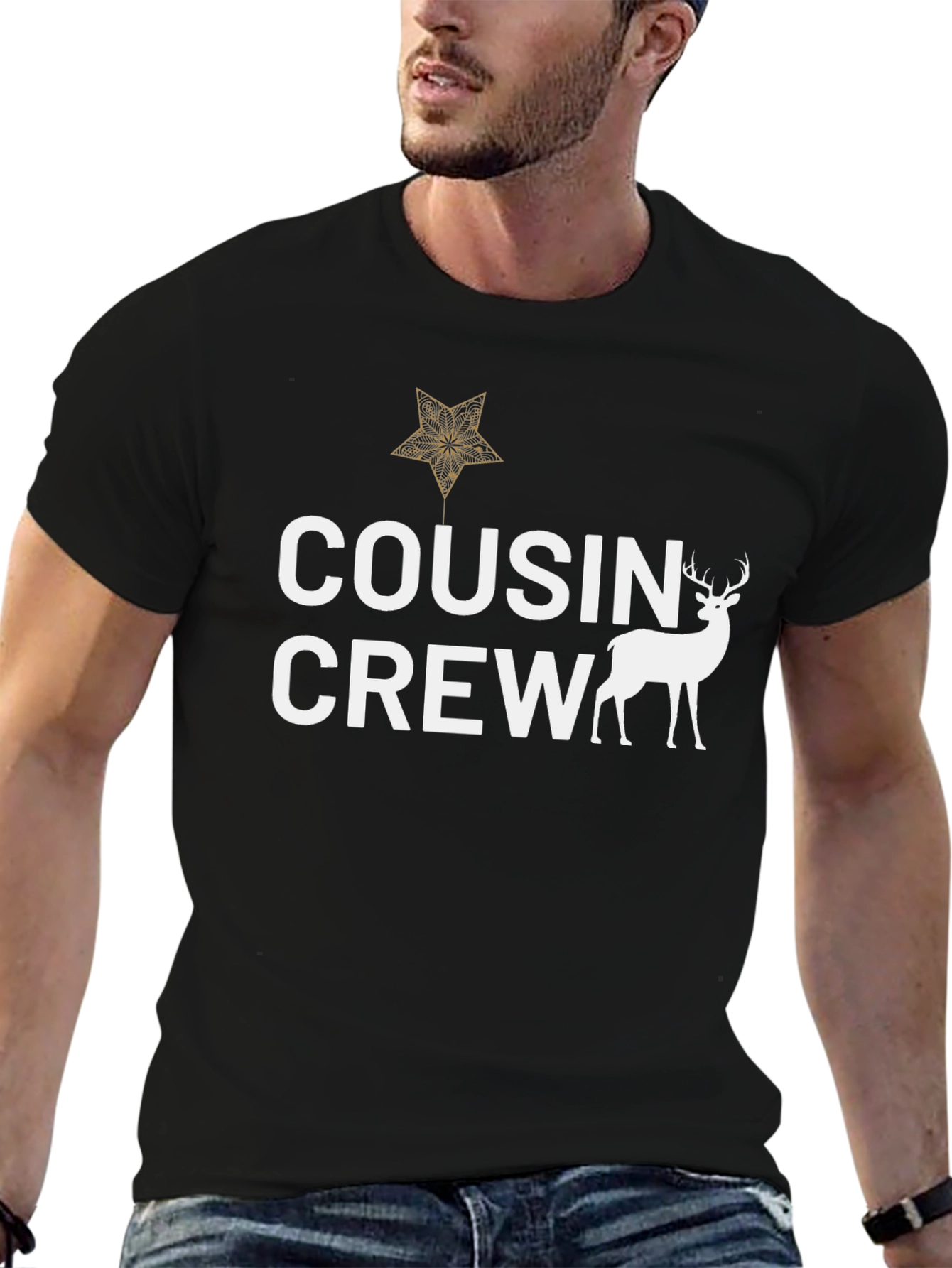 Cousin Crew Deer Graphic Tee - Black Cotton Shirt