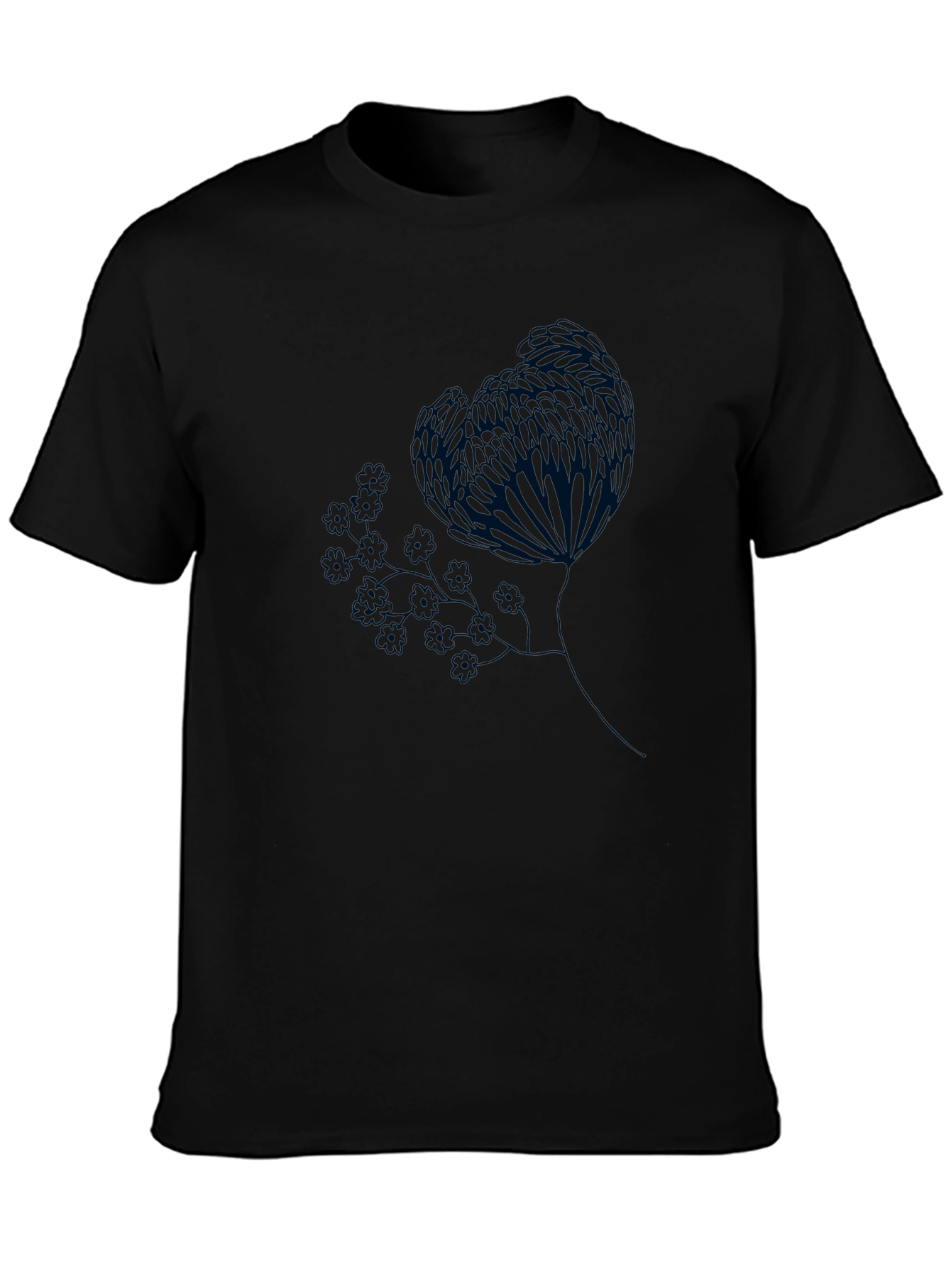 Black Tee with Floral Graphic Print