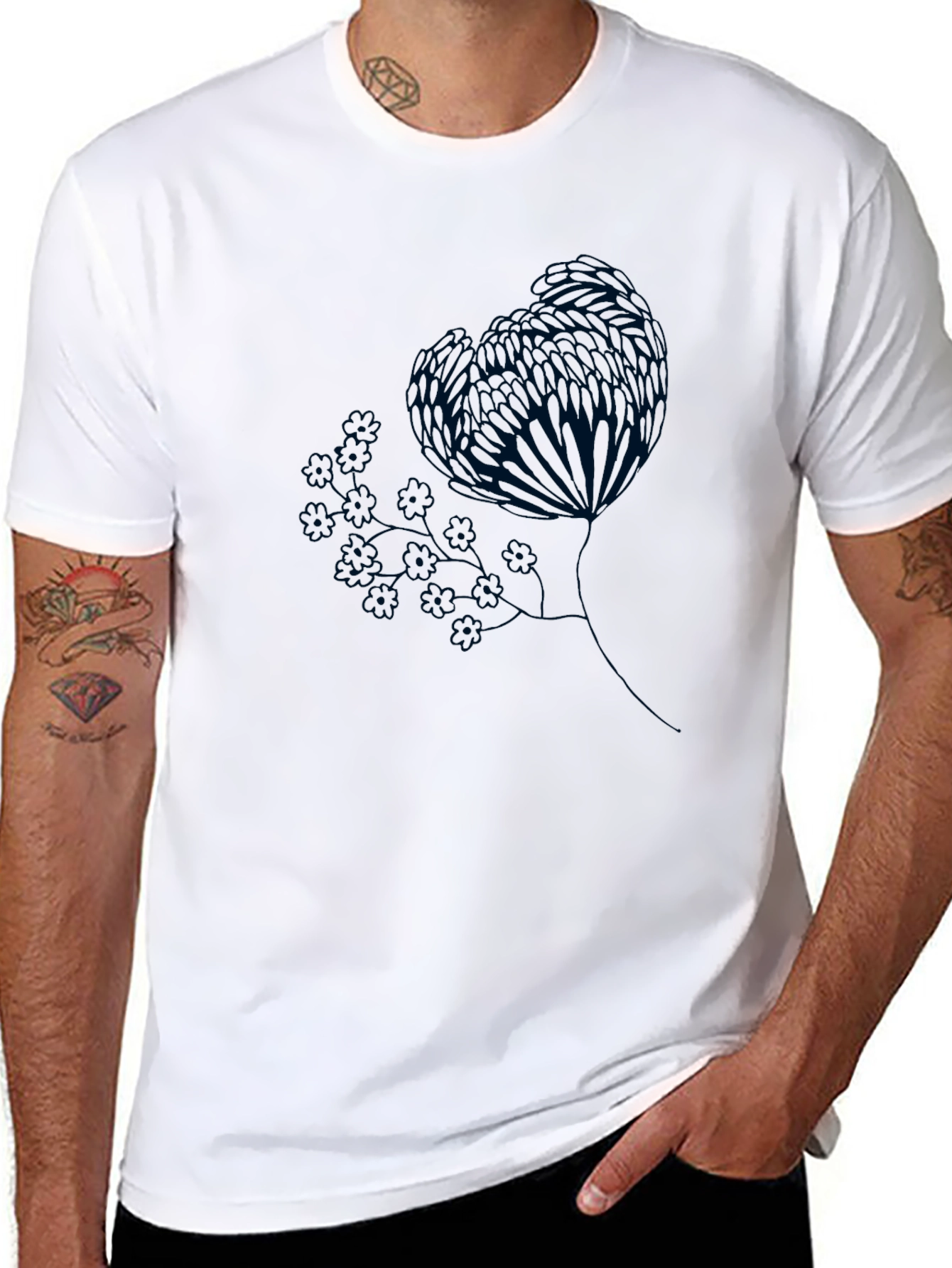 Black Tee with Floral Graphic Print