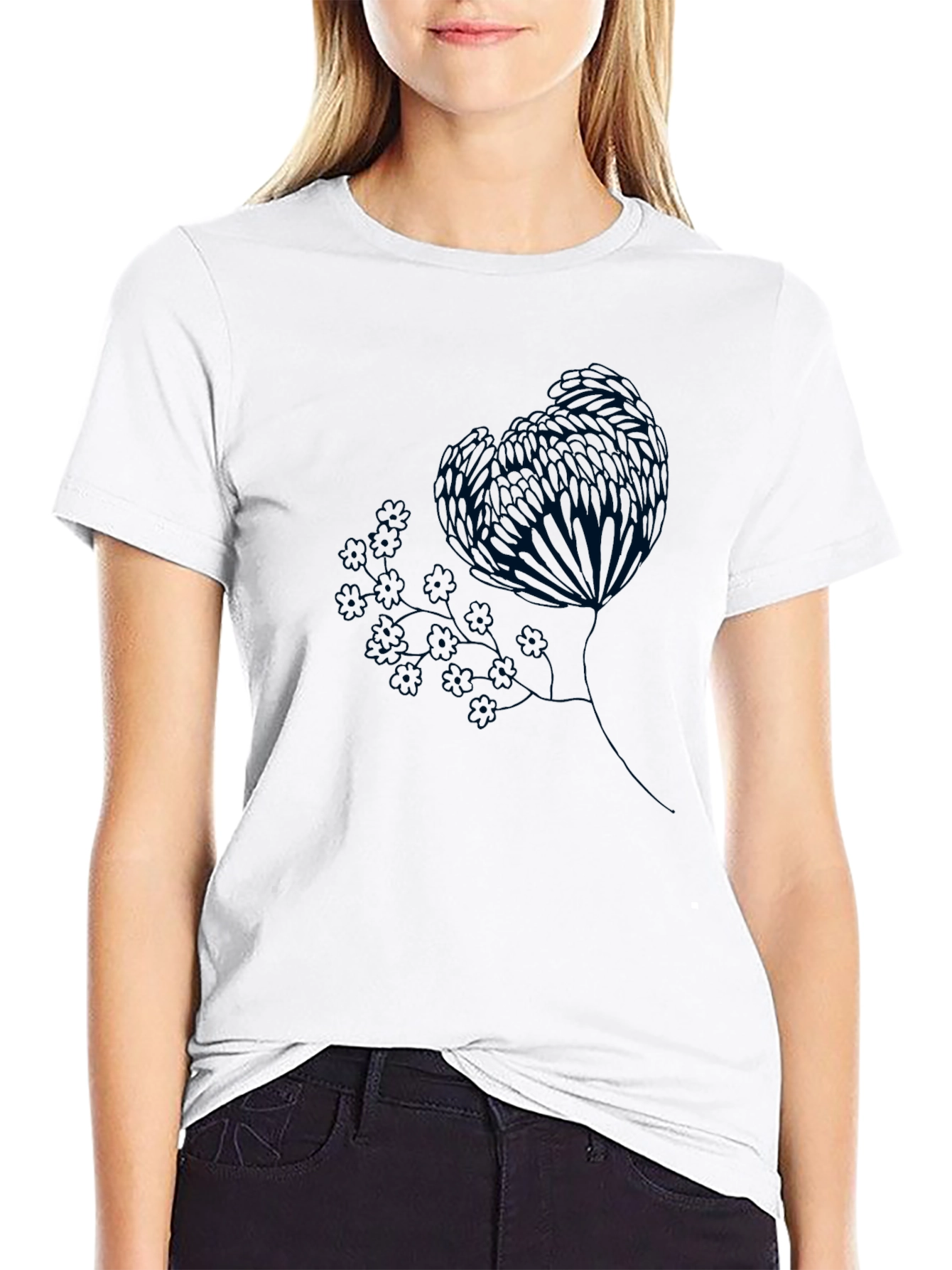 Black Tee with Floral Graphic Print