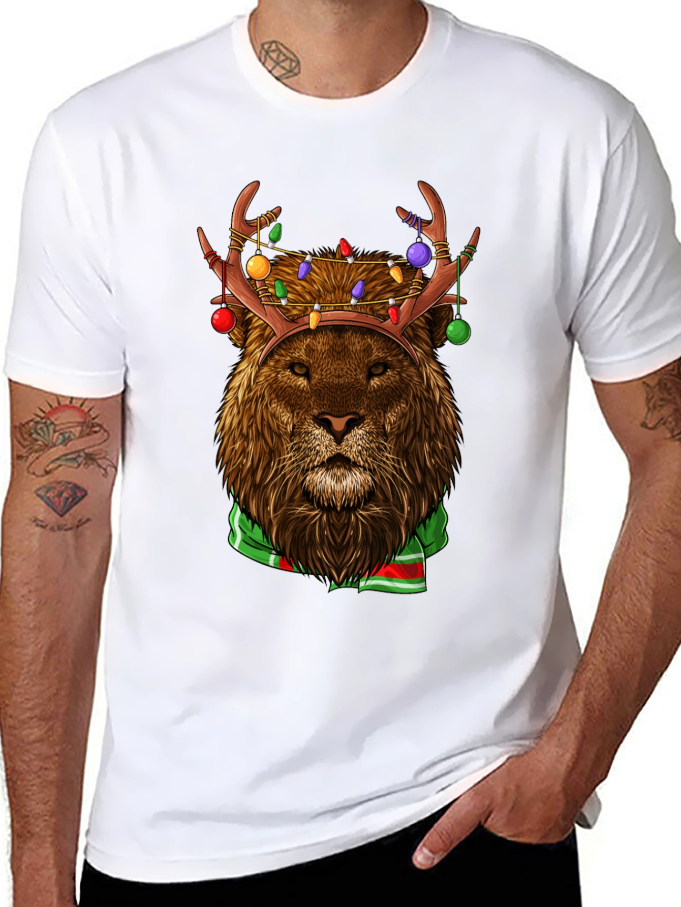 Festive Lion Graphic Tee - Holiday Apparel