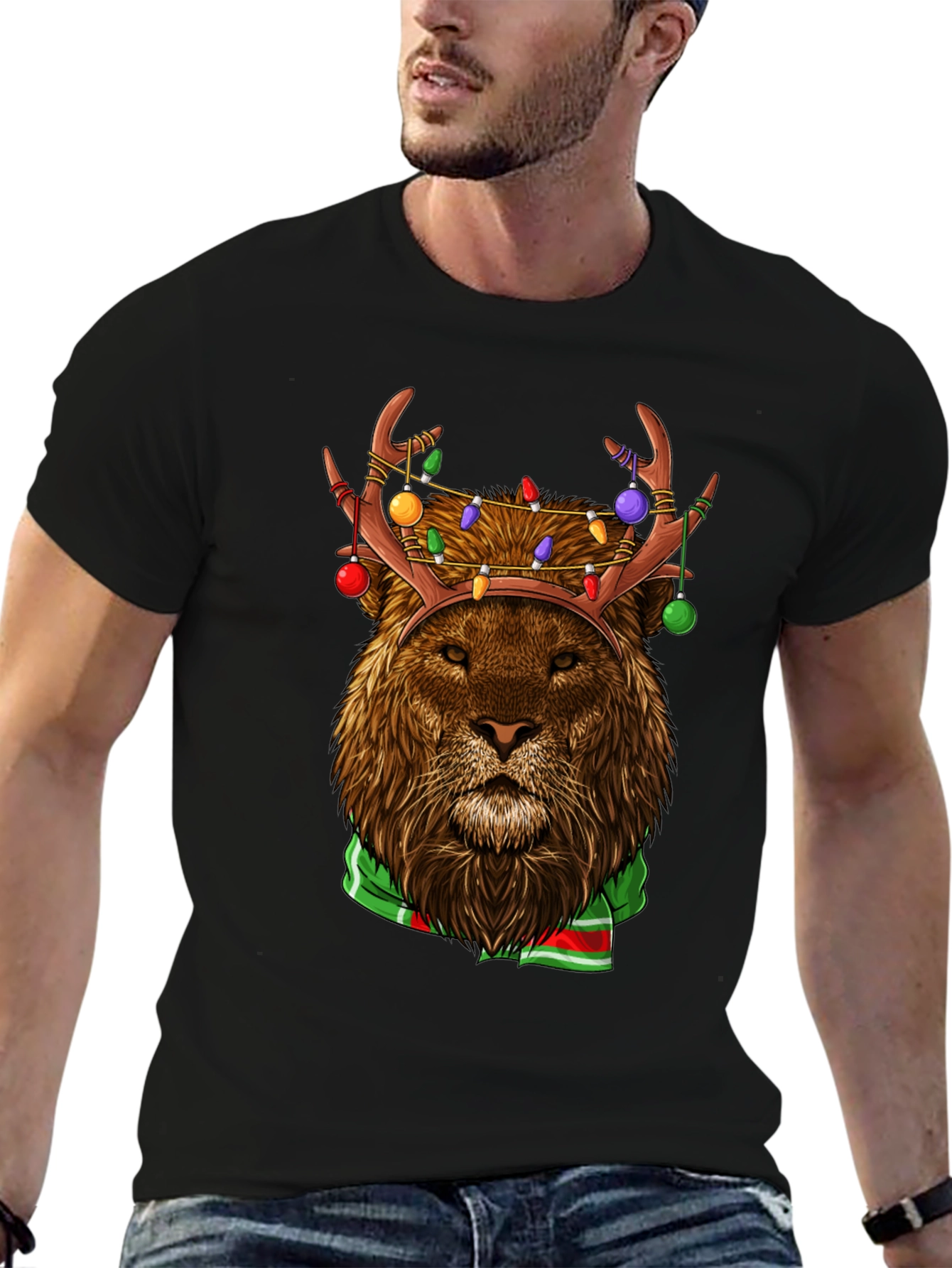 Festive Lion Graphic Tee - Holiday Apparel