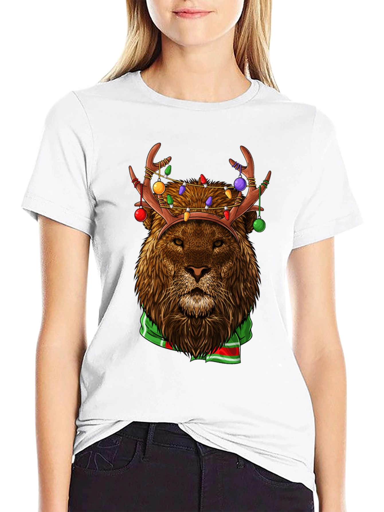 Festive Lion Graphic Tee - Holiday Apparel