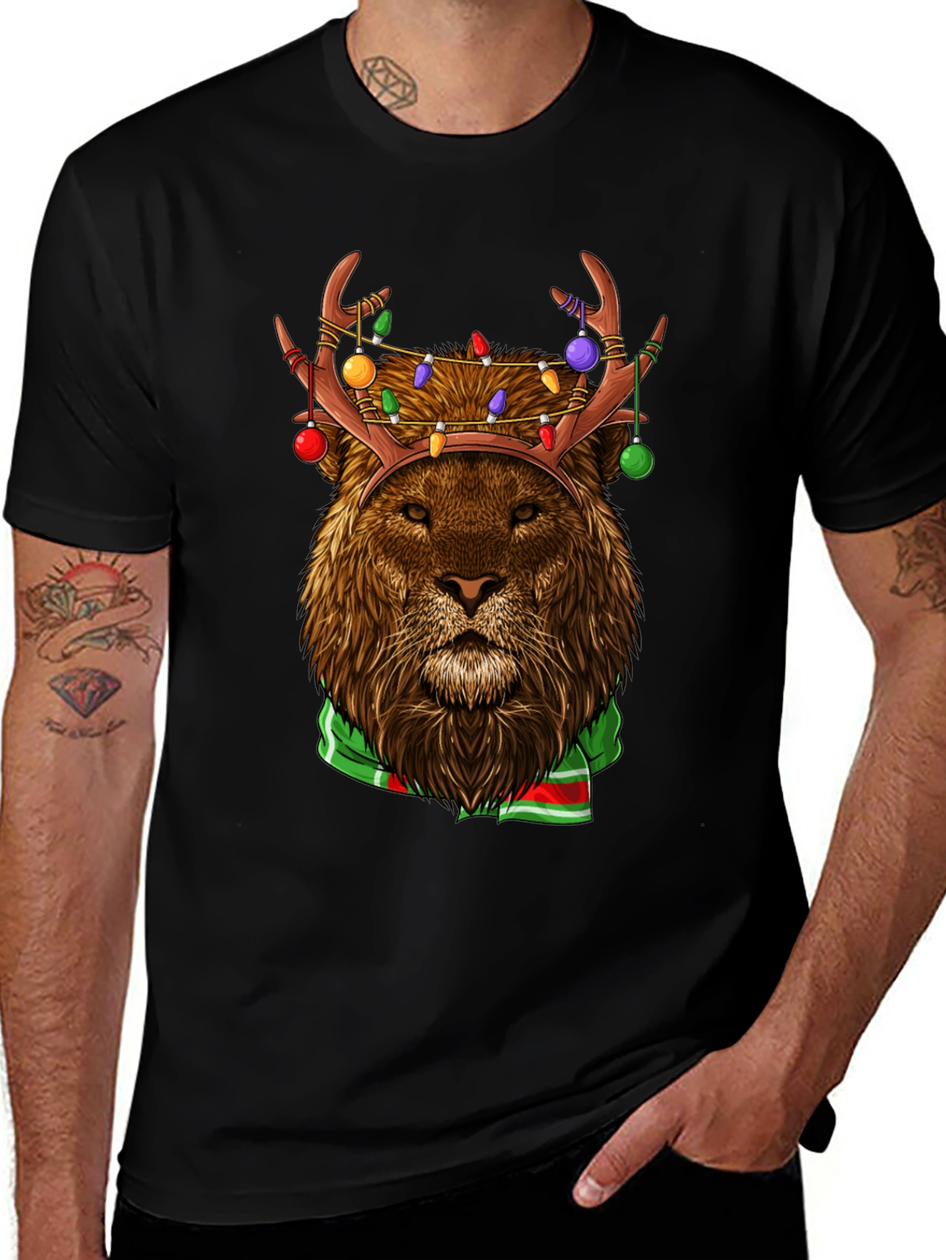Festive Lion Graphic Tee - Holiday Apparel