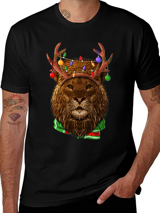 Festive Lion Graphic Tee - Holiday Apparel