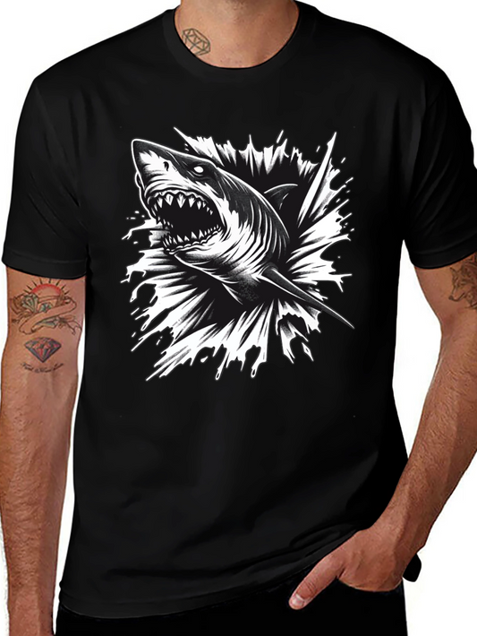 Mens Black Shark Graphic Tee - Bold & Edgy!