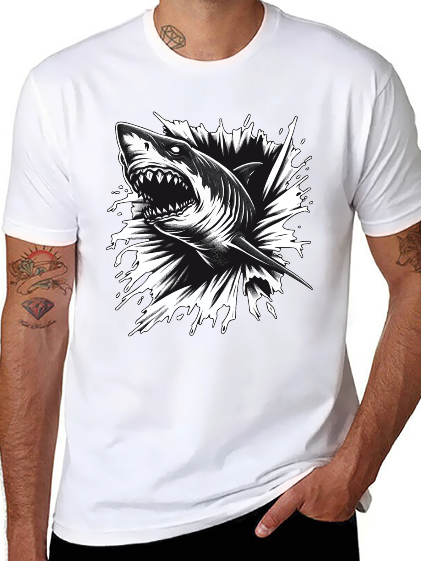 Mens Black Shark Graphic Tee - Bold & Edgy!