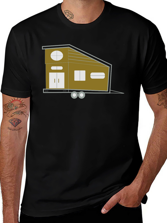 Modern Tiny House Graphic Tee - Black Cotton Blend