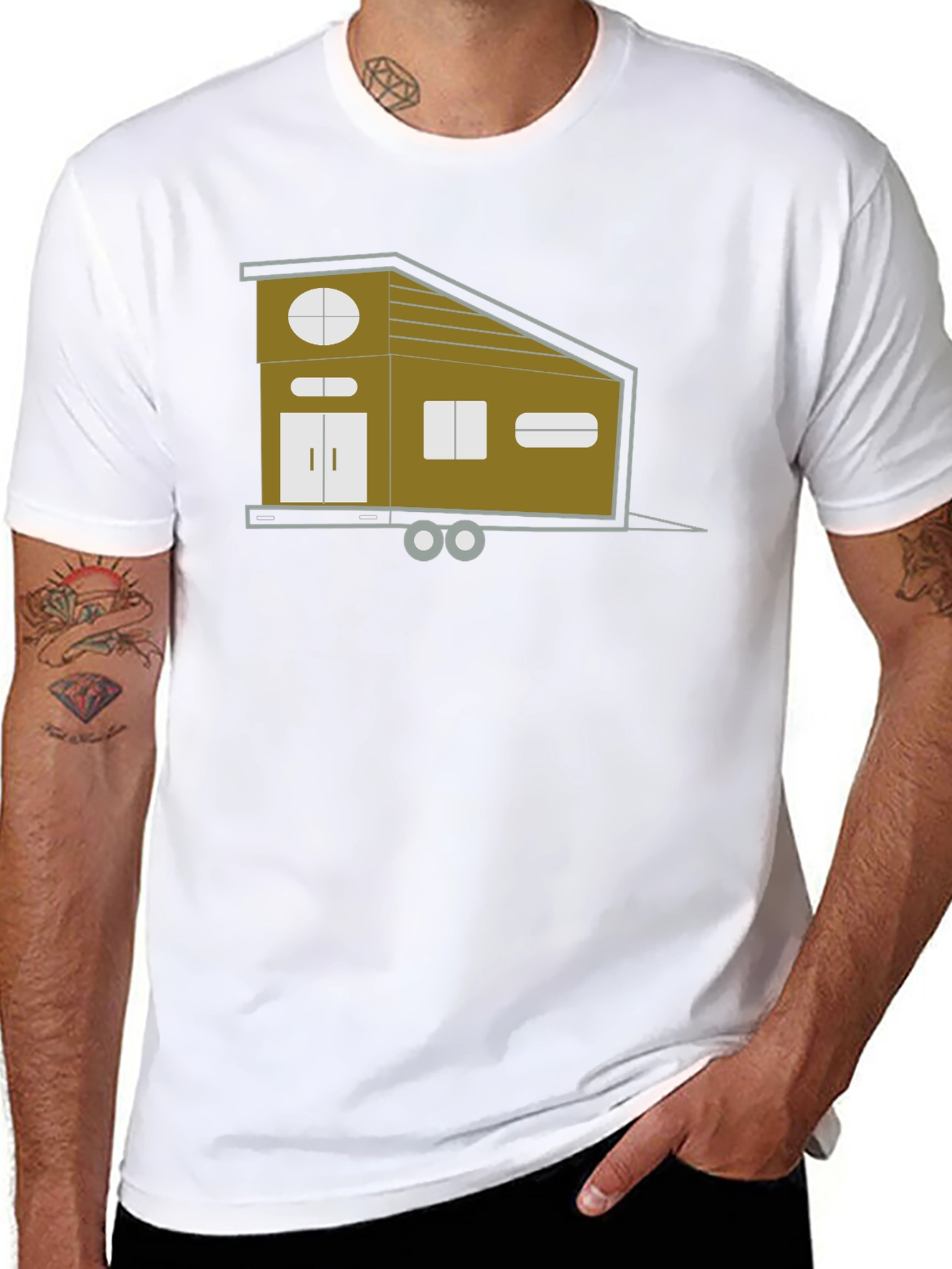 Modern Tiny House Graphic Tee - Black Cotton Blend