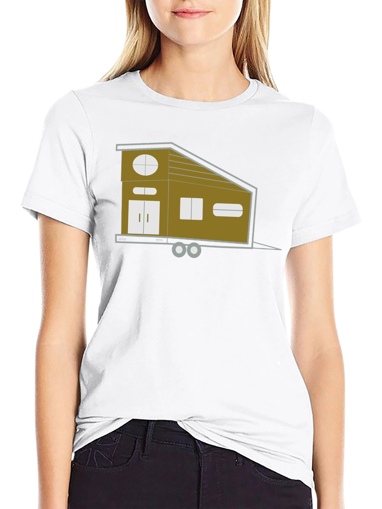 Modern Tiny House Graphic Tee - Black Cotton Blend