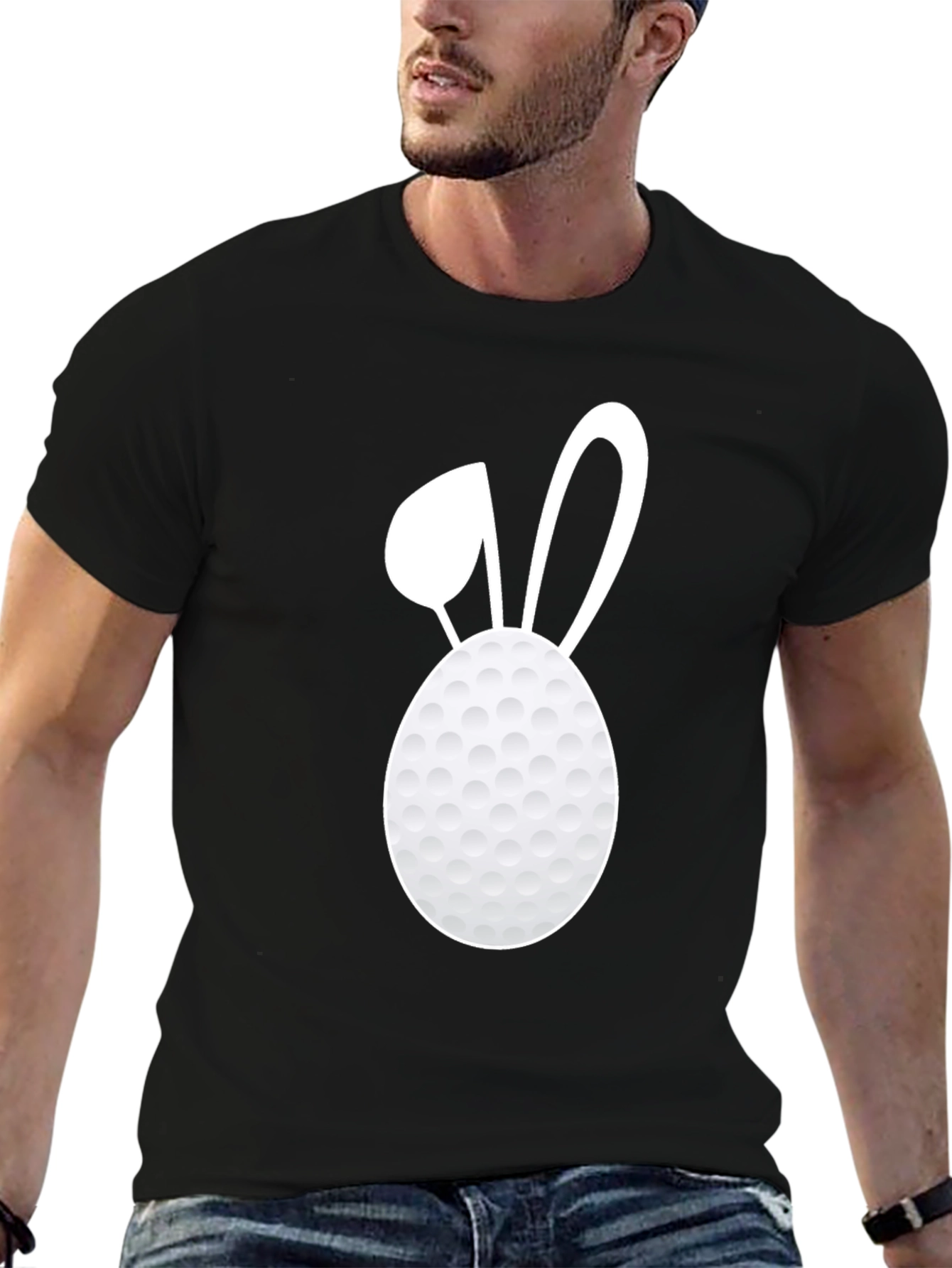 Golf Ball Easter Bunny Tee - Black Cotton T-Shirt