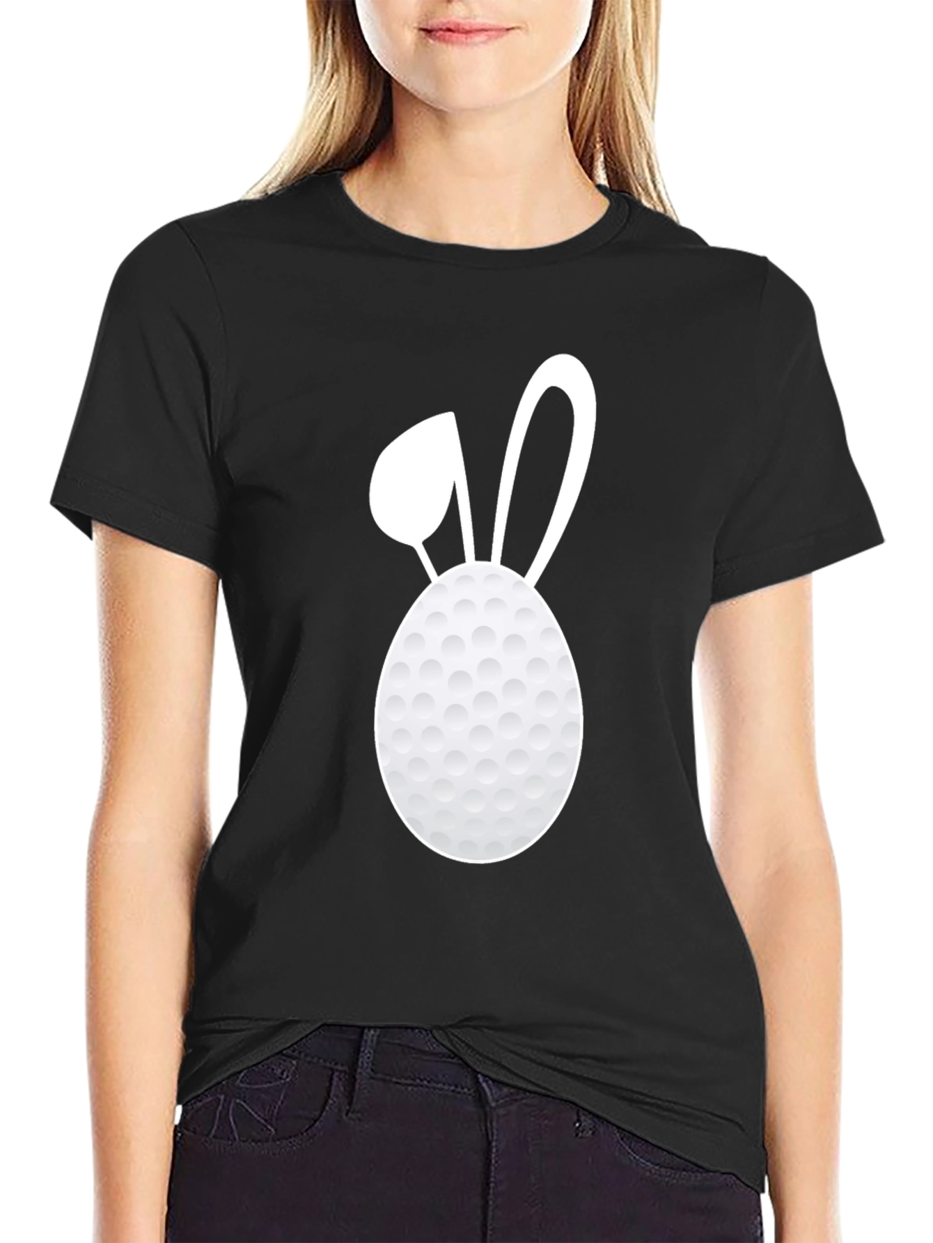 Golf Ball Easter Bunny Tee - Black Cotton T-Shirt