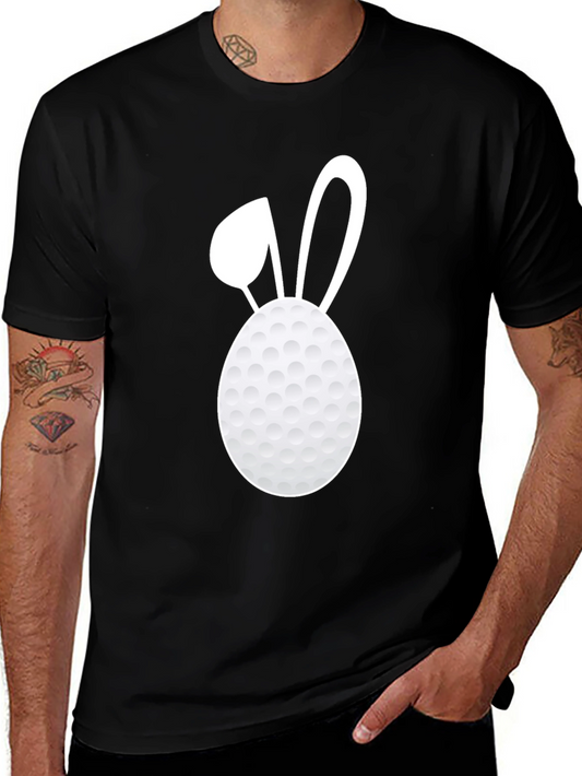 Golf Ball Easter Bunny Tee - Black Cotton T-Shirt