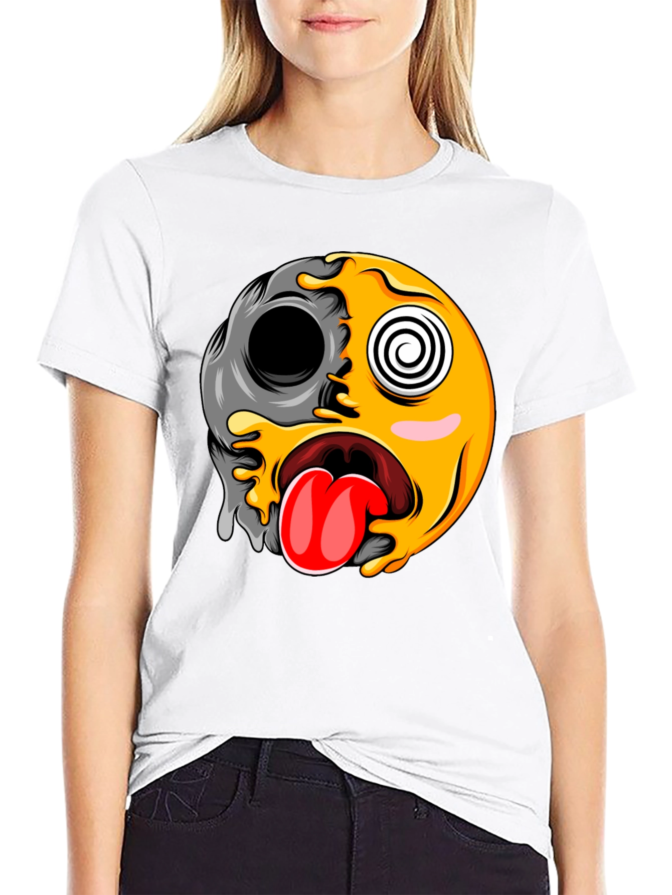 Funny Emoji Graphic Print Black T-Shirt