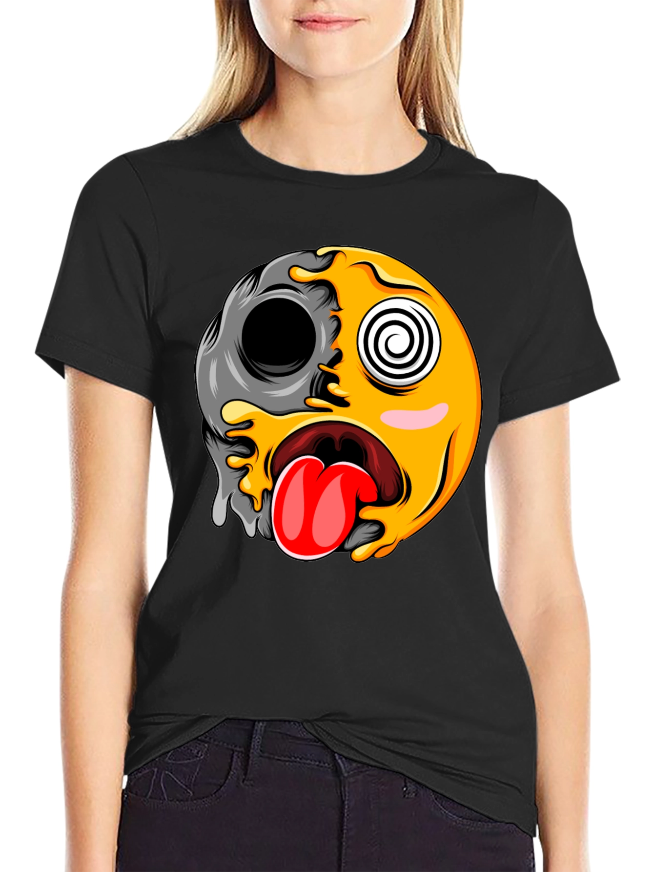 Funny Emoji Graphic Print Black T-Shirt
