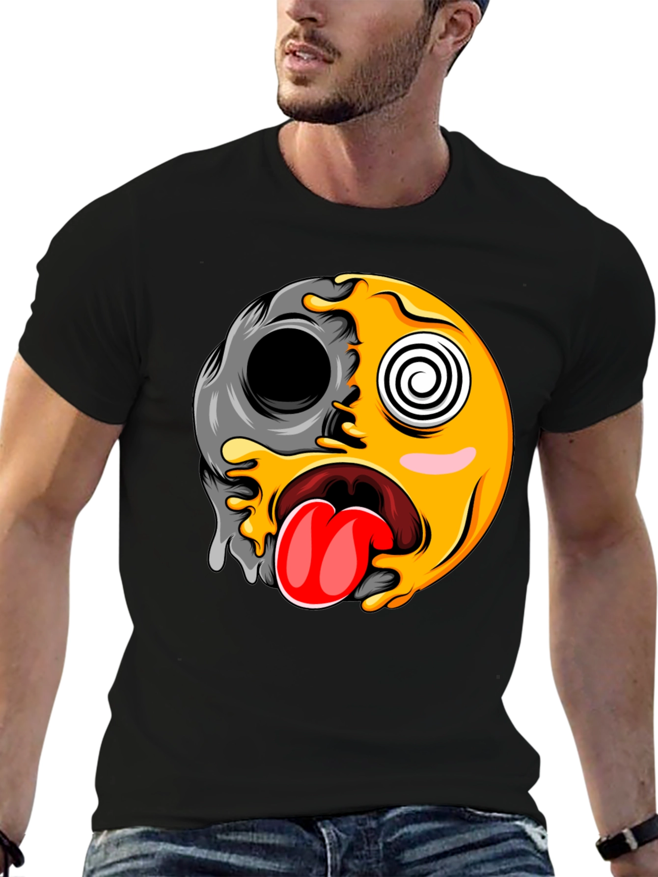 Funny Emoji Graphic Print Black T-Shirt
