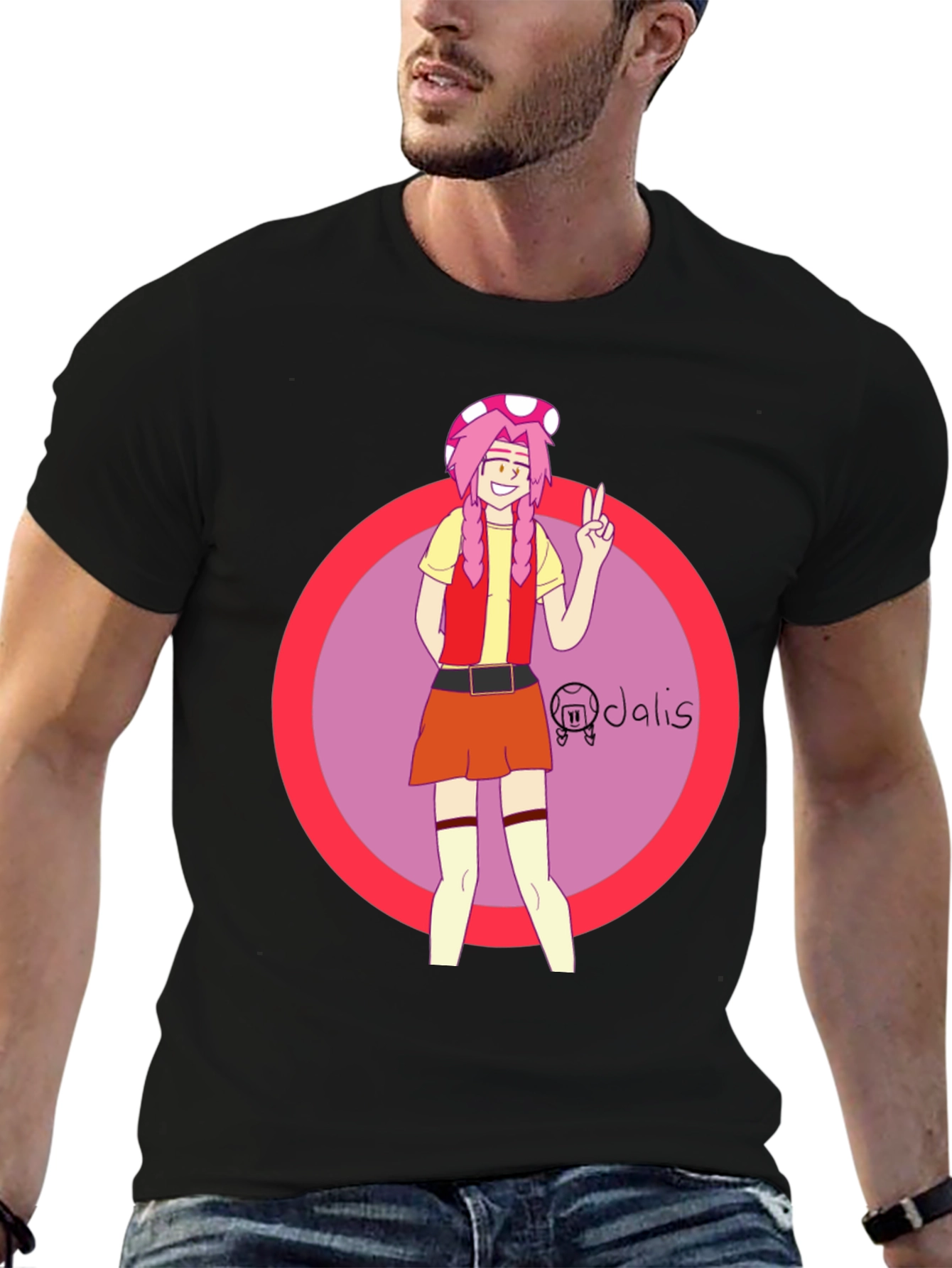 Toadette Inspired Graphic Tee - Black Cotton Blend