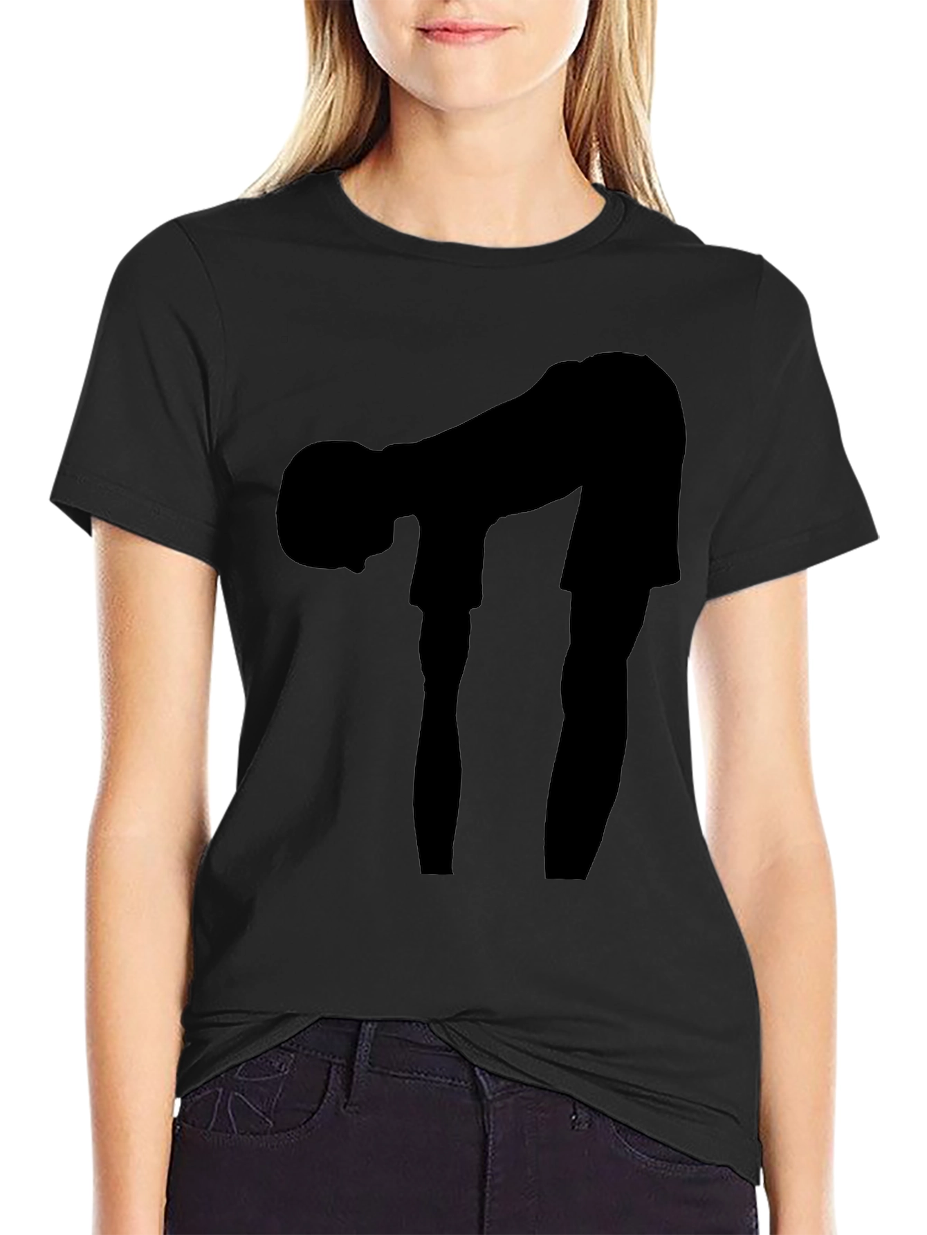 Silhouette Bending Over Black T-Shirt