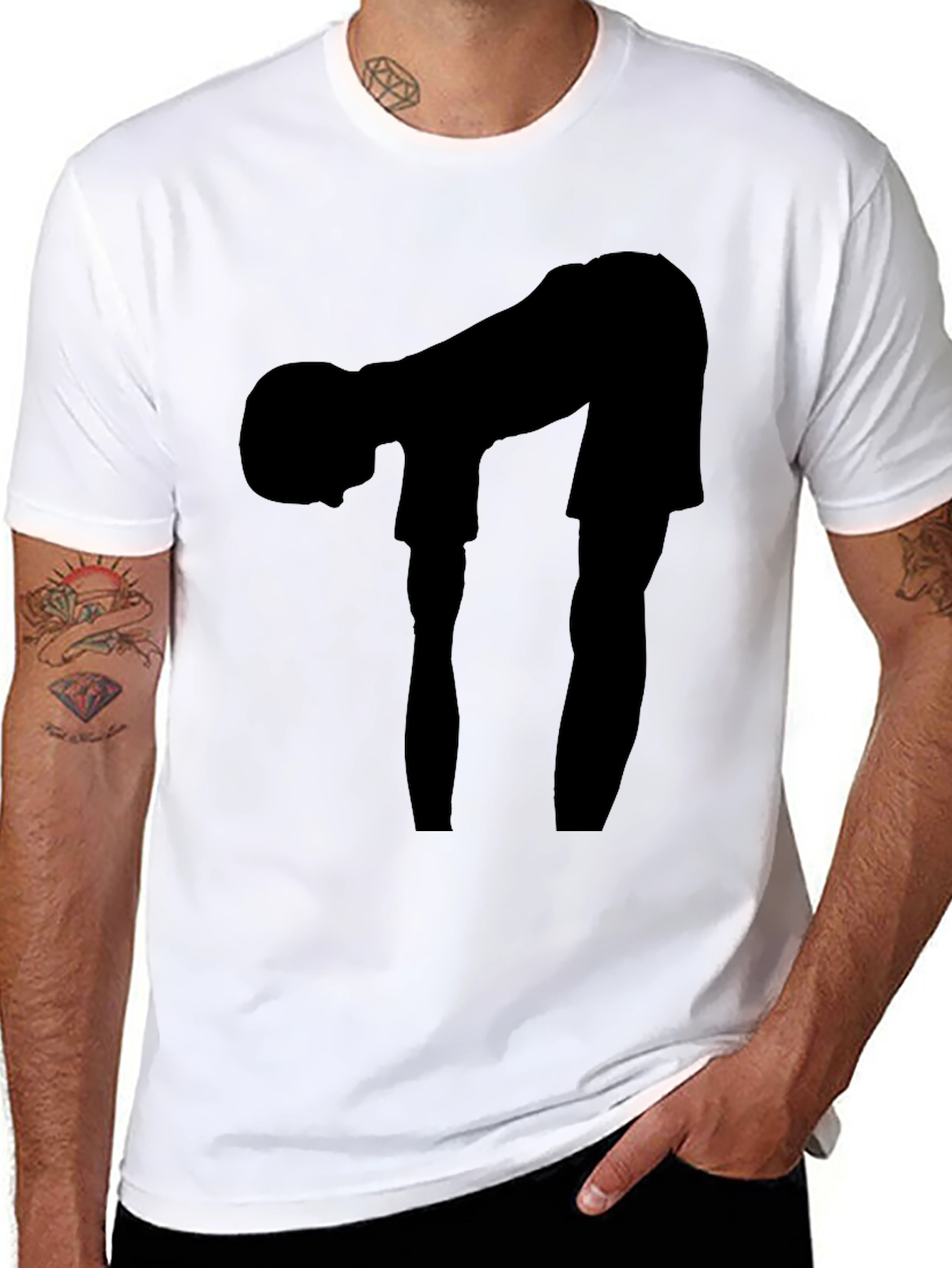 Silhouette Bending Over Black T-Shirt