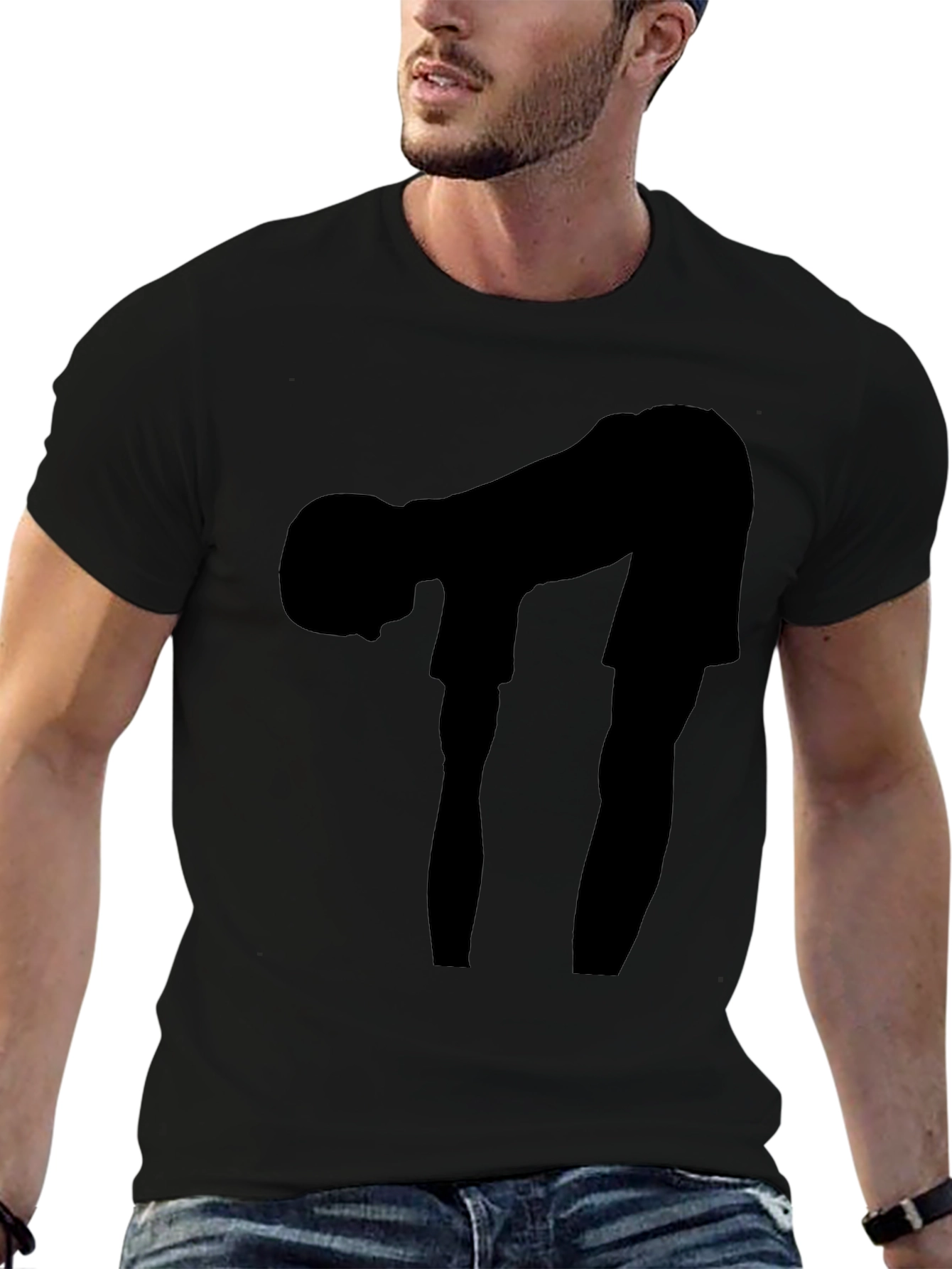 Silhouette Bending Over Black T-Shirt