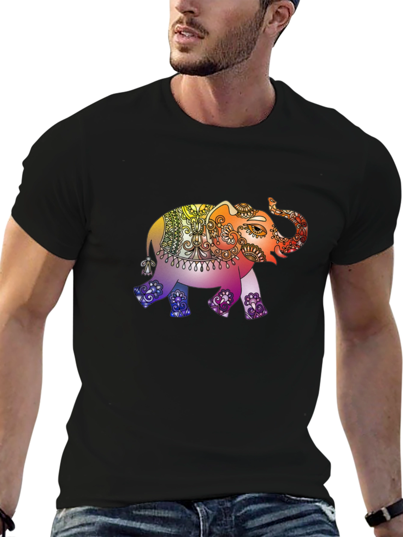 Elephant Mandala Graphic Tee - Mens Black T-Shirt