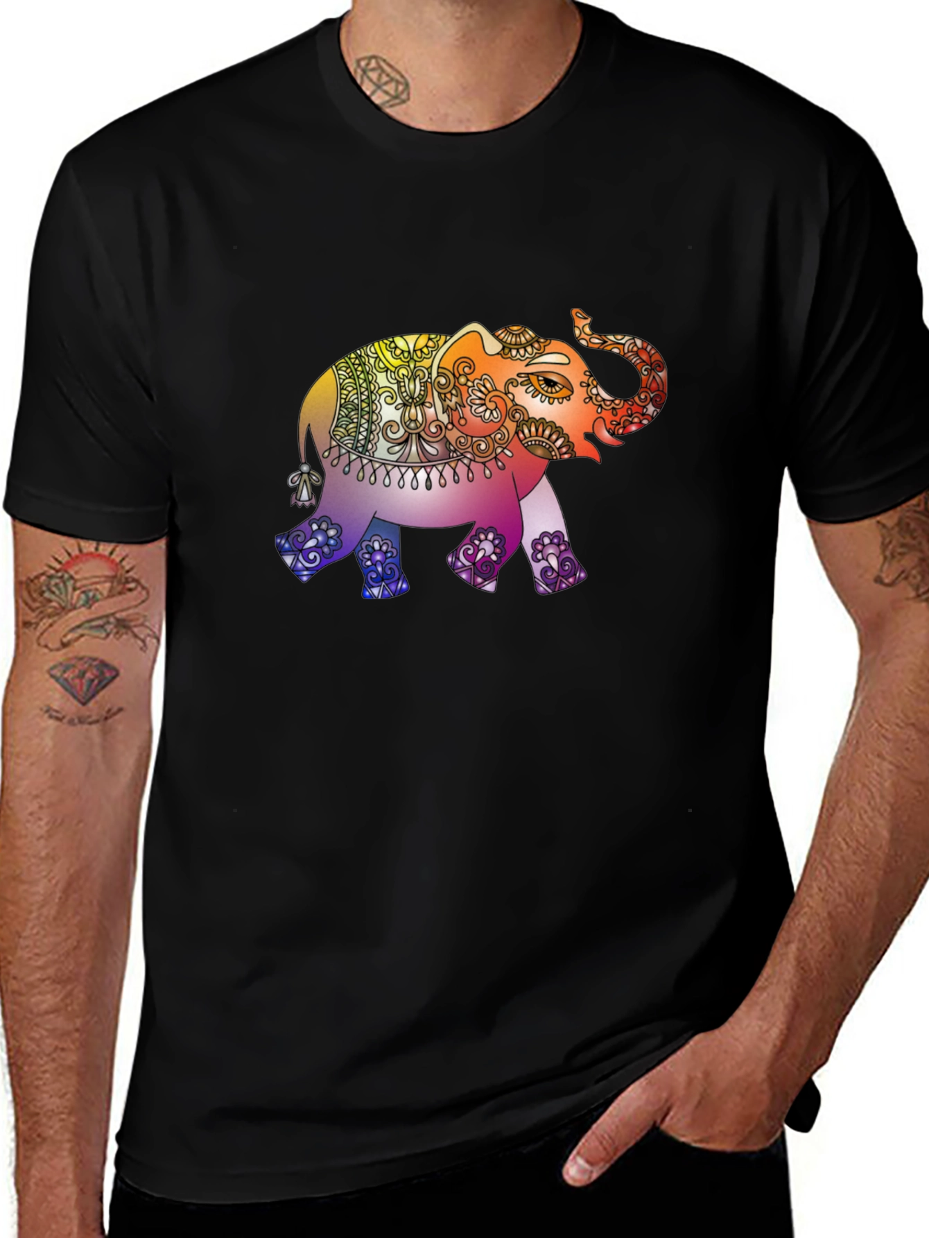 Elephant Mandala Graphic Tee - Mens Black T-Shirt