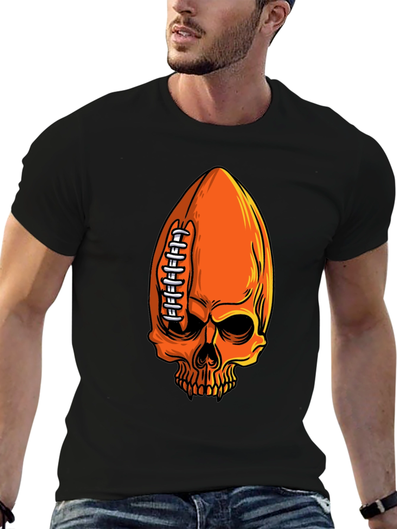 Skull Football T-Shirt - Spooky Sportswear