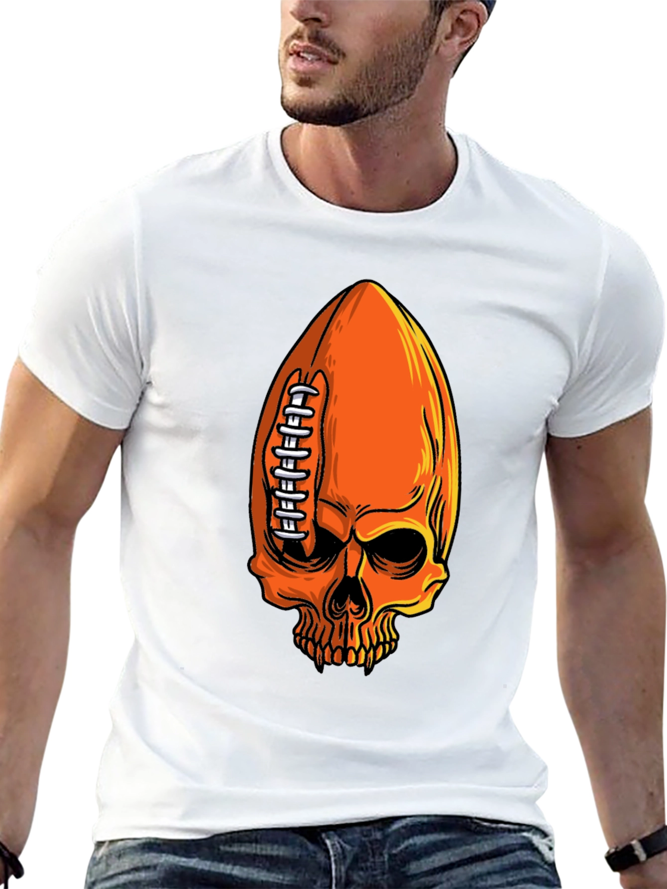 Skull Football T-Shirt - Spooky Sportswear