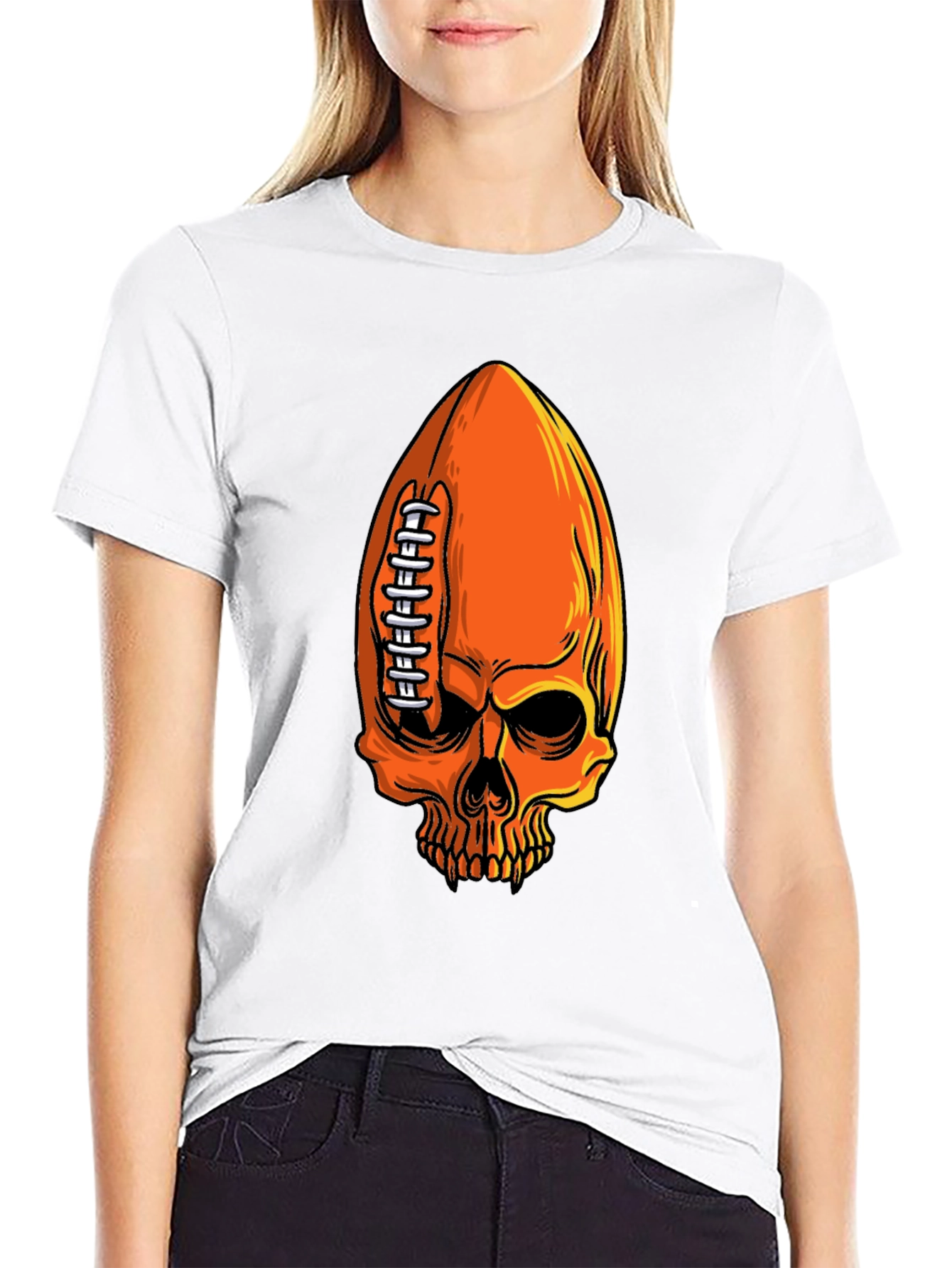 Skull Football T-Shirt - Spooky Sportswear