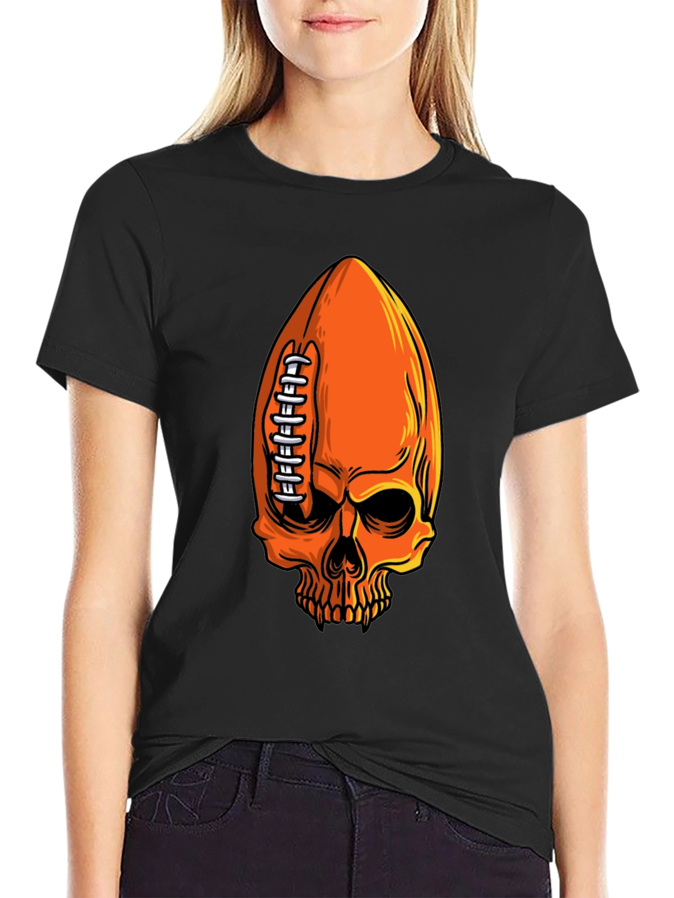 Skull Football T-Shirt - Spooky Sportswear